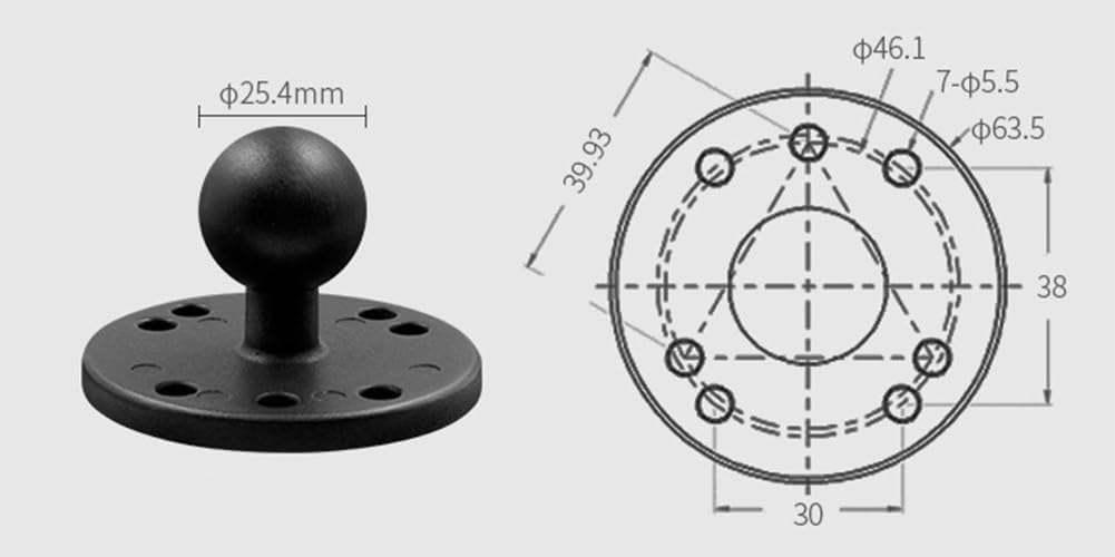 Strg Phone Mount with Drill-Down Round Base with Medium B Size 1" Ball Double Socket Arm, Phone Holder Compatible with All Phones Car Motorcycle Bike and More Phone Mount