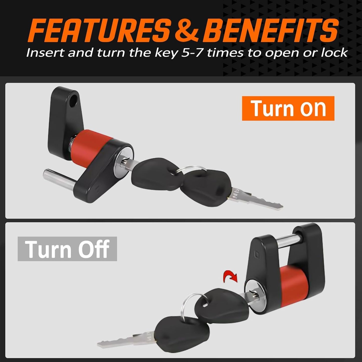 METOWARE Trailer Tongue Coupler Lock, 1/4" Dia with 3/4" Span Trailer Tongue Lock, Heavy-Duty Steel Trailer Coupler Lock for Tow Boat RV Truck Car's Coupler with Anti-Rattle Rubber Ring (1 Pack)