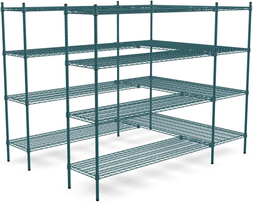NSF 5' x 7' Walk-in 4-Tier Shelving Unit Kit with S-Hooks, Commercial Storage Rack Unit, Organizer Shelves System Kit, Heavy Duty Racking for Storage, Shelving Kits (Green Epoxy)
