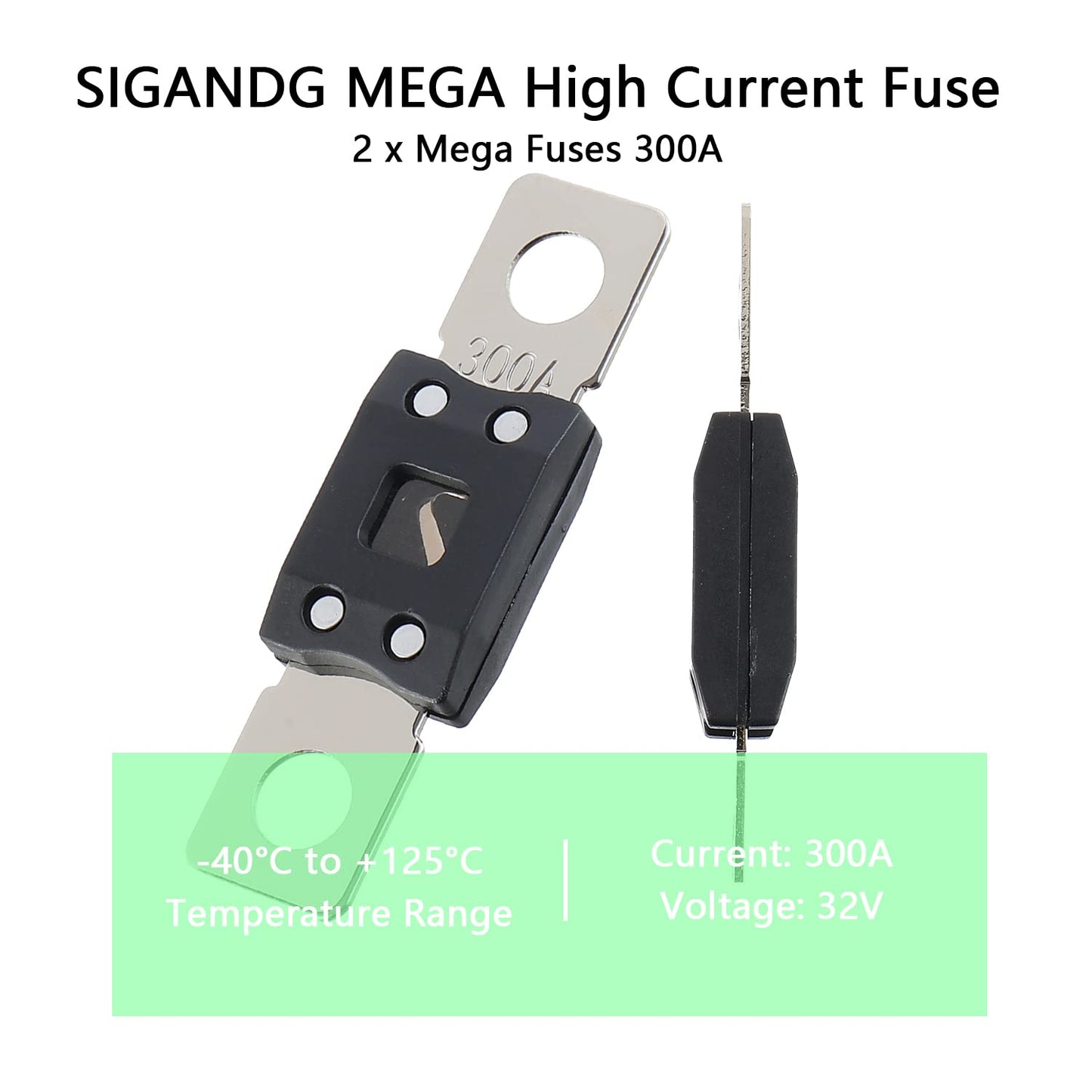 300A MEGA High Current Fuse - 300 Amp Bolt-on Fuse for Cars, Trucks, Construction Vehicles, Buses, Caravans (2 Pcs)