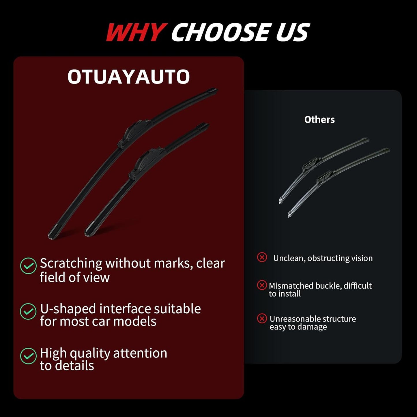 OTUAYAUTO Premium Windshield Wiper Blades - Replacement for Toyota RAV4 19-23, Mazda 5 06-15 - Precision Fit, All-Weather Performance, Front and Rear Wiper Blades, U Hook - 26"+16"+12" (Pack of 3)