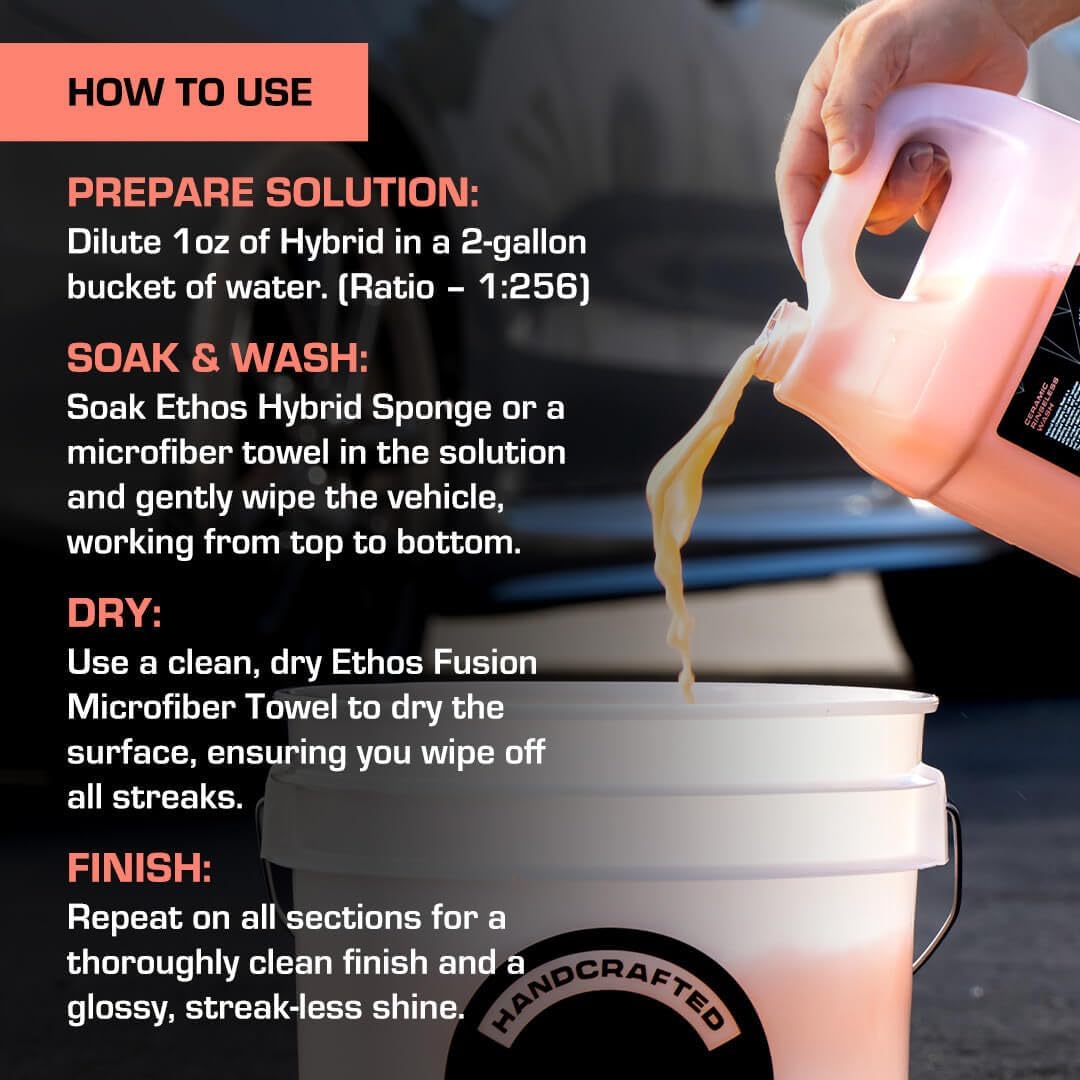 Ethos Hybrid Ceramic Rinseless Car Wash - Spot Free Rinse for Cars Waterless Wash - No Rinse Wash - Spot Free Car Wash (16oz)