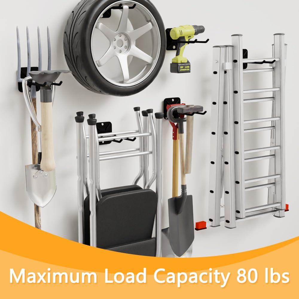 4PCS Garage Hooks Heavy Duty, Garage Hanger Storage Tool Organizer Rack, Wall Mount Utility Hooks to Hang Chairs, Ladders, Tires, Shovels, Strollers and More