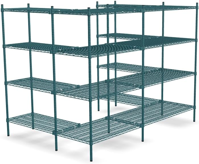 NSF 7' x 4 1/2' Walk-in 4-Tier Shelving Unit Kit with S-Hooks, Commercial Storage Rack Unit, Organizer Shelves System Kit, Heavy Duty Racking for Storage, Shelving Kits (Green Epoxy)