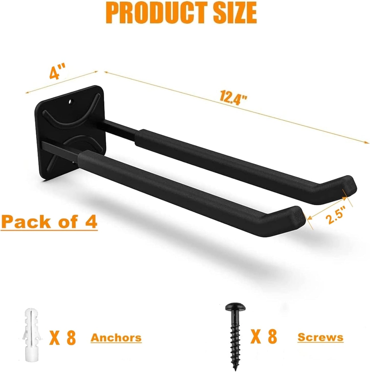 TORACK 4 Pack Garage Storage System Hooks, Heavy Duty Wall Mount Tool Organizer, Chair Hanger Garage Storage Utility Hooks for Car Tires, Ladders, Chairs, Strollers, Power Tools, Garden Tools