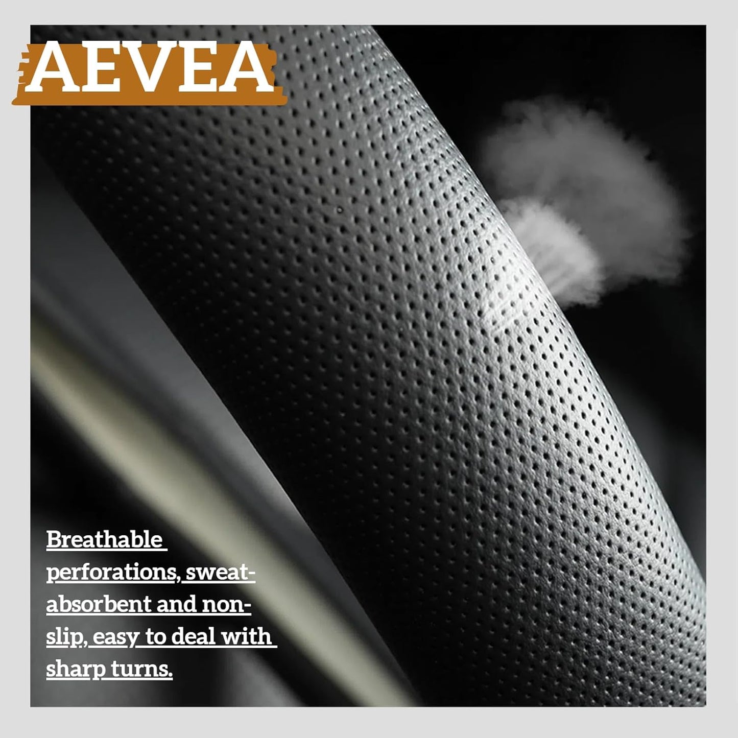 Cowhide Steering Wheel Cover Heat Resistant Anti-Slip Car Wheel Wrap Compatible with Most Makes and Models of Cars and Trucks with 14.5 to 15 Inch Steering Wheel (Black-1)