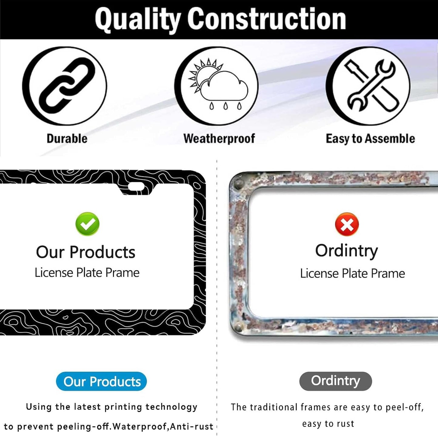 Topographic License Plate Frame-2 PCS Topography | Map | Exploration | Discovery License Plate Holder Cover Car Universal Accessories Aluminum Car Tag Frames Fits Standard US Vehicles Size