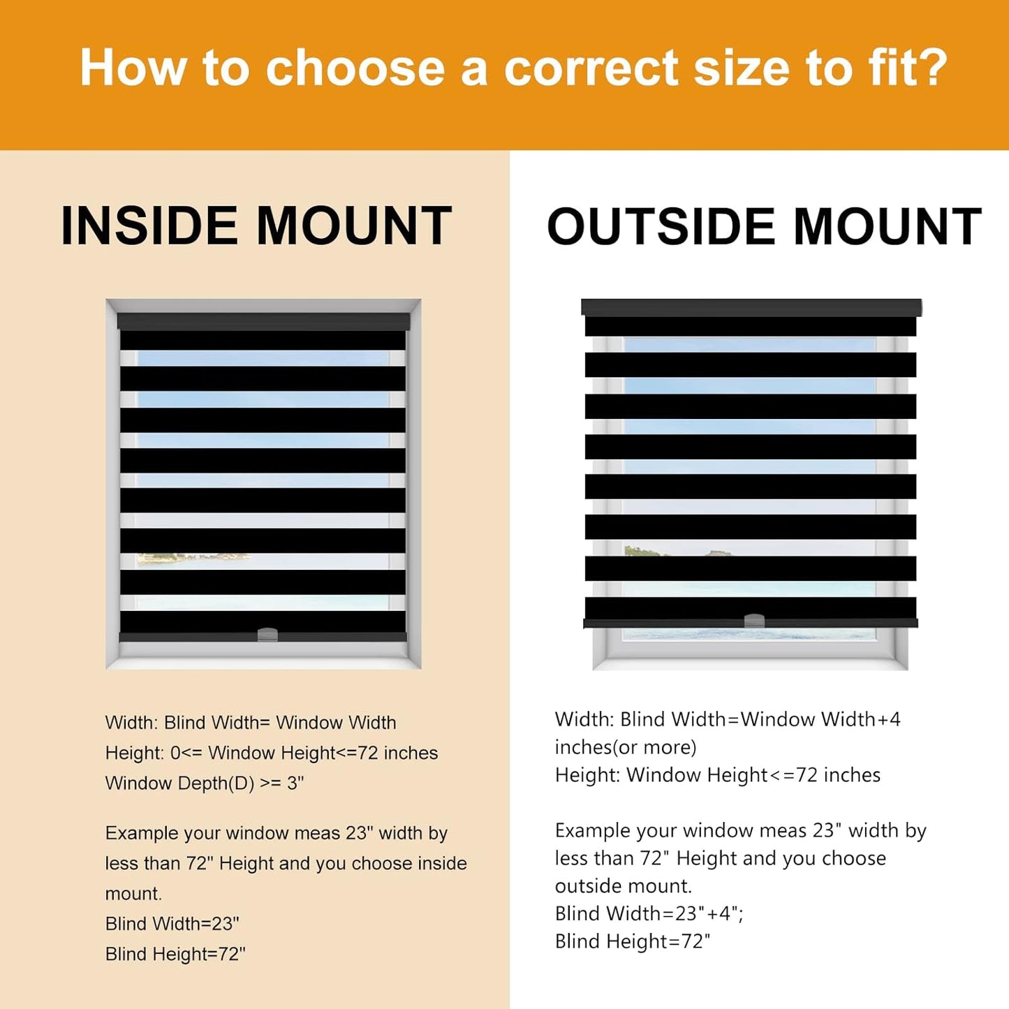 Persilux Cordless Zebra Blinds for Windows Free-Stop Window Shades (27" W X 72" H, Black) Dual Layer Light Control for Day and Night, Light Filtering Sheer Shades for Home, Easy to Install