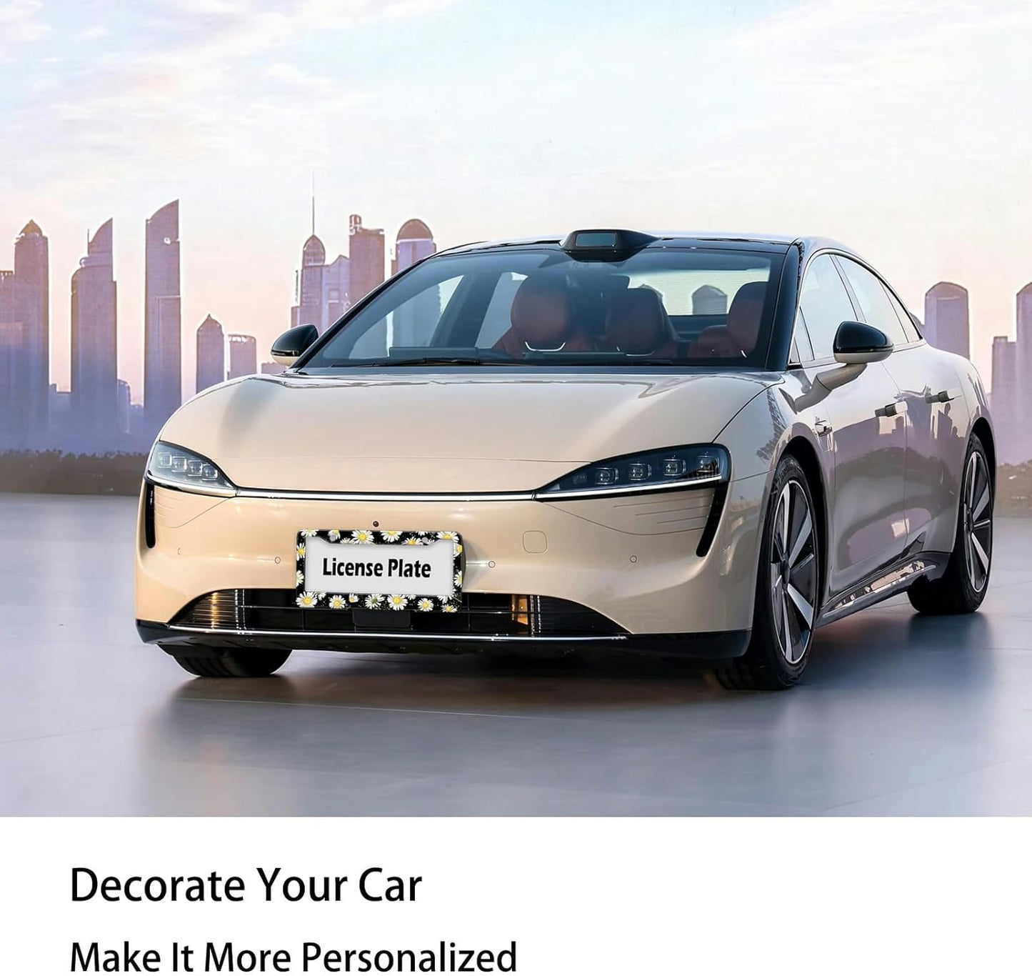 Daisy Flowers Car License Plate Frame, Flowers Print Tags Frames Holder Covers, Metal Aluminum Rustproof Car Accessories US Canada Standard with Screws for Women Men 6x12 Inch 2 Holes