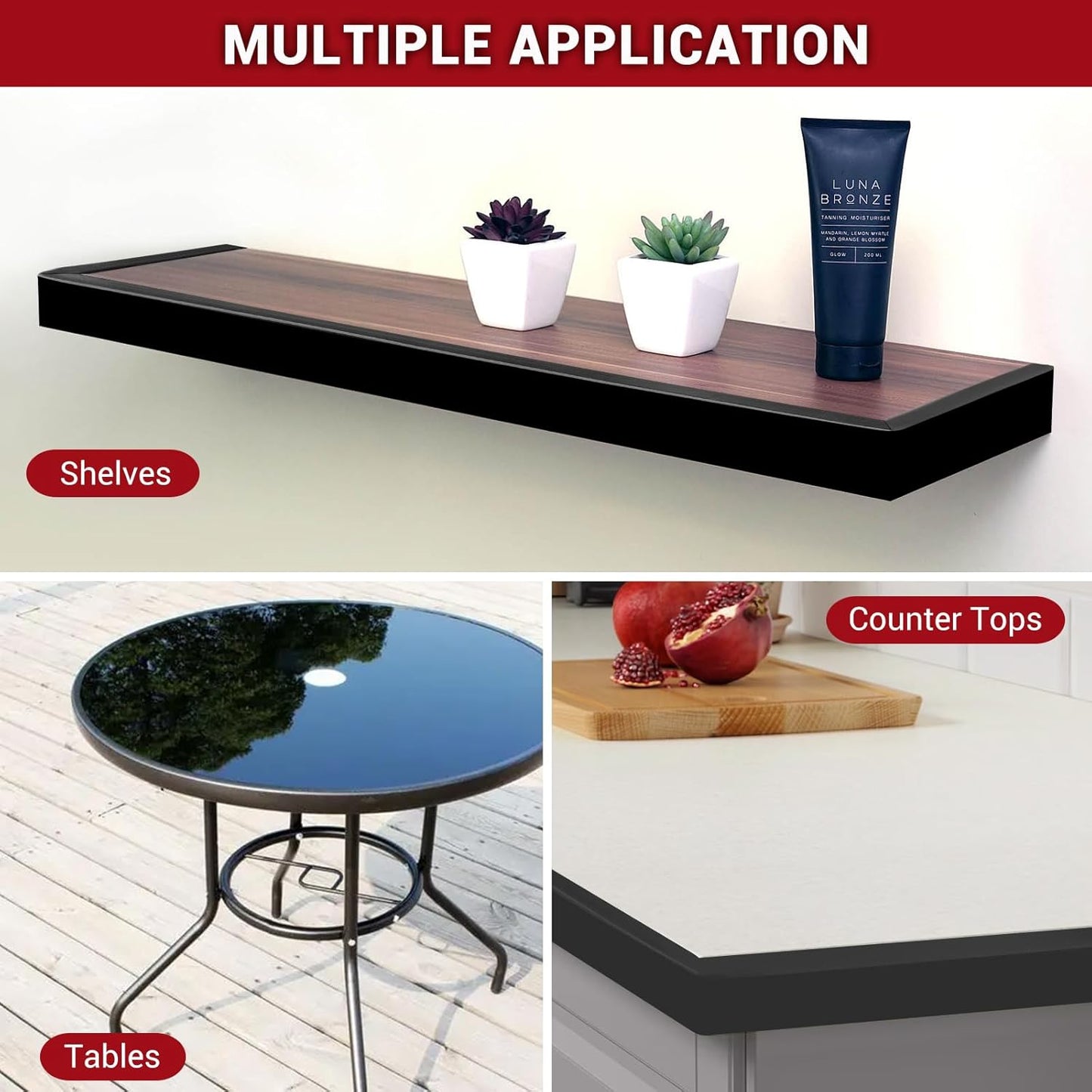 Rubber Edge Trim, Flexible Self-Adhesive U Shaped Peel and Stick Edge Banding, 2-1/2"(63.5mm) U Channel Edge Protector, Edge Guards for Woods, Furniture, 20Ft, Black Color