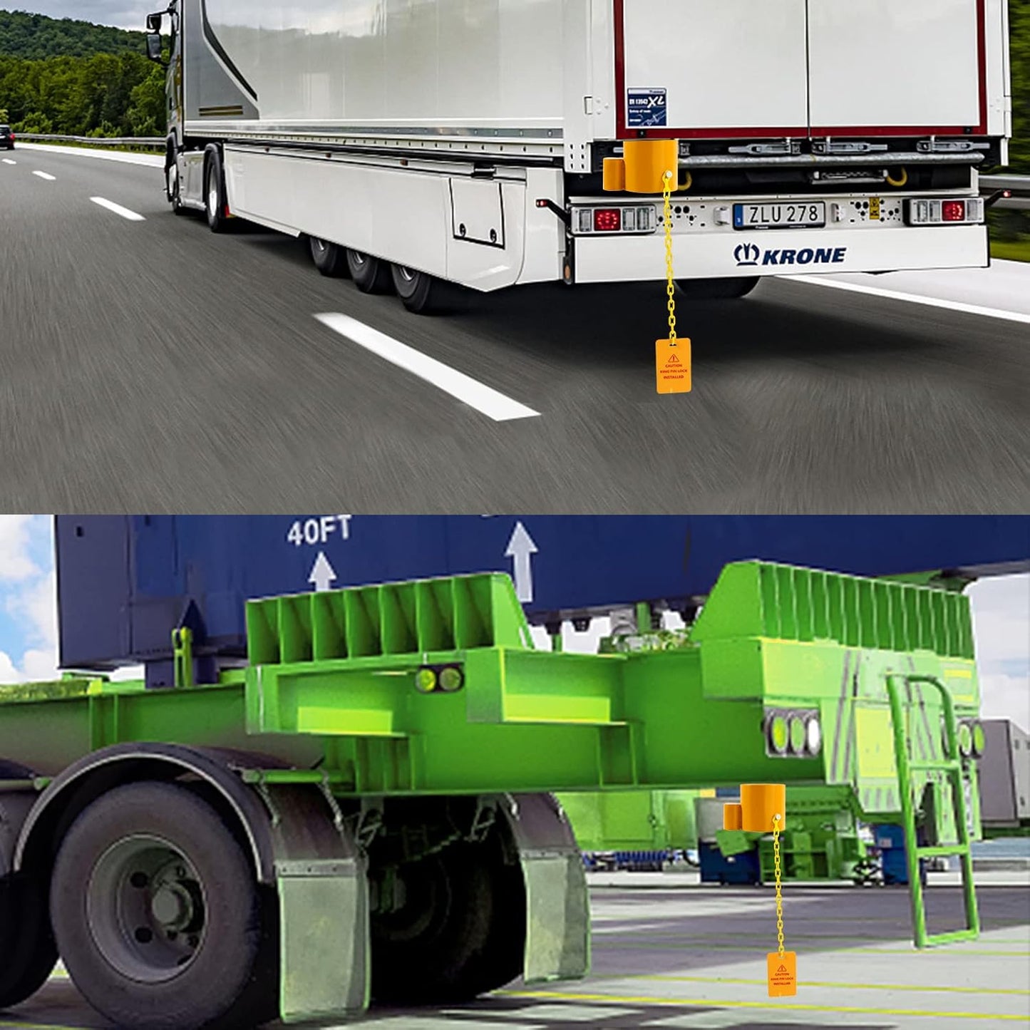 5-Wheel Solid Steel Trailer King Lock Anti-Theft, Trailer Hitch Locks with Bright Yellow Warning Label and 2 Keys, Suitable for RVs, containers, and Trailers.