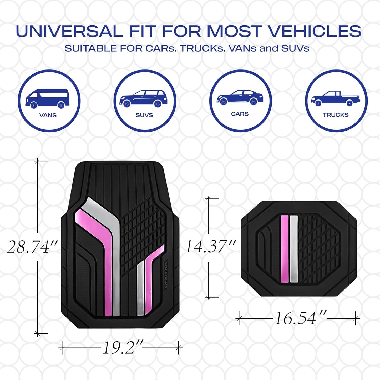 Skechers Heavy Duty Rubber Car Floor Mats,Dual Color Design Floor Mats,All Weather Car Mats,Waterproof Trim To Fit Universal Floor Liner Car Accessories,Automotive Floor Mats For Cars Trucks Suvs,Pink