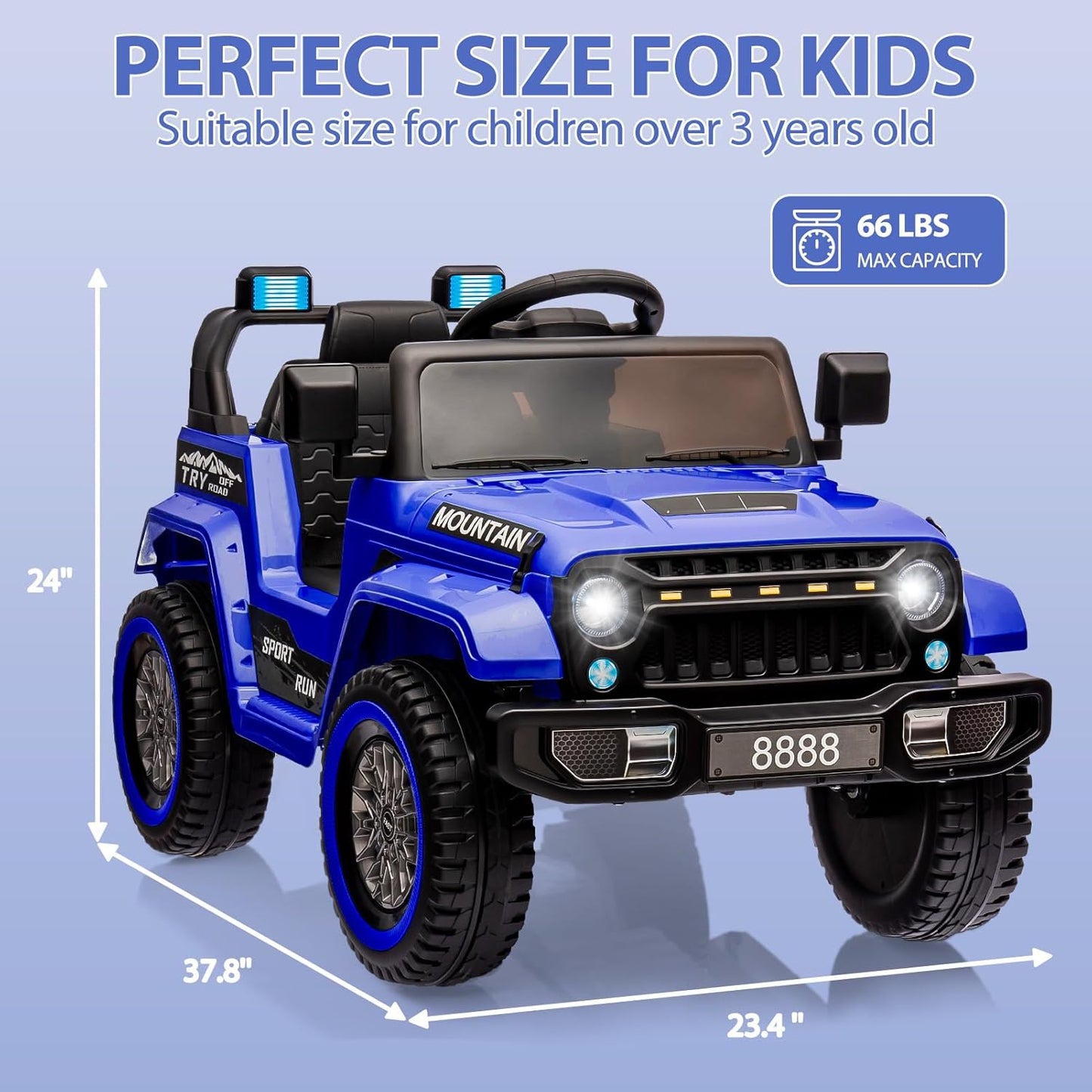 12V Kids Ride On Truck Car, Battery Powered Electric Vehicles with Remote Control, Spring Suspensions, 3 Speeds, LED Lights, Music, MP3, Ride On Toy Car for Children Toddles Boys Girls, Dark Blue