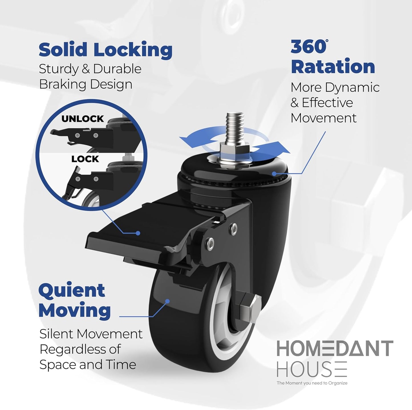 HOMEDANT House White 5-Tier Metal Rolling Cart Shelf Rack Casters Heavy Duty Wheel Shelving Unit Adjustable Utility Storage Shelves Organizer Shelf Kitchen Garage 36.2" W x 16.5" D x 69.5" H 3Pack