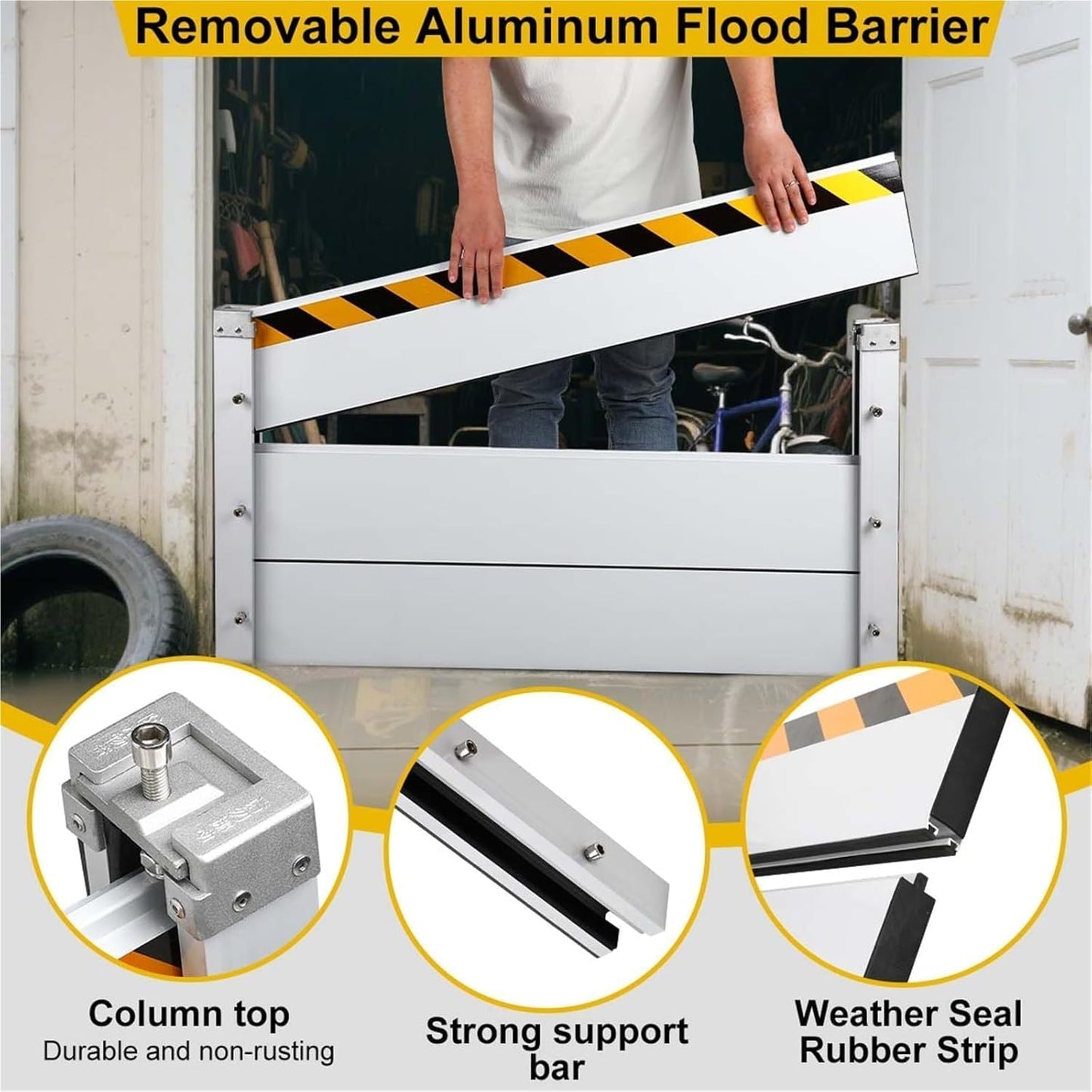 Reusable Heavy Duty Aluminum Flood Barriers for Home Exterior, Flood Protection Barriers Water Barrier Door Quick Detachable Garage Doors Detachable Mobile Rain Water Baffle (H 7.9 inch L 2.5FT)