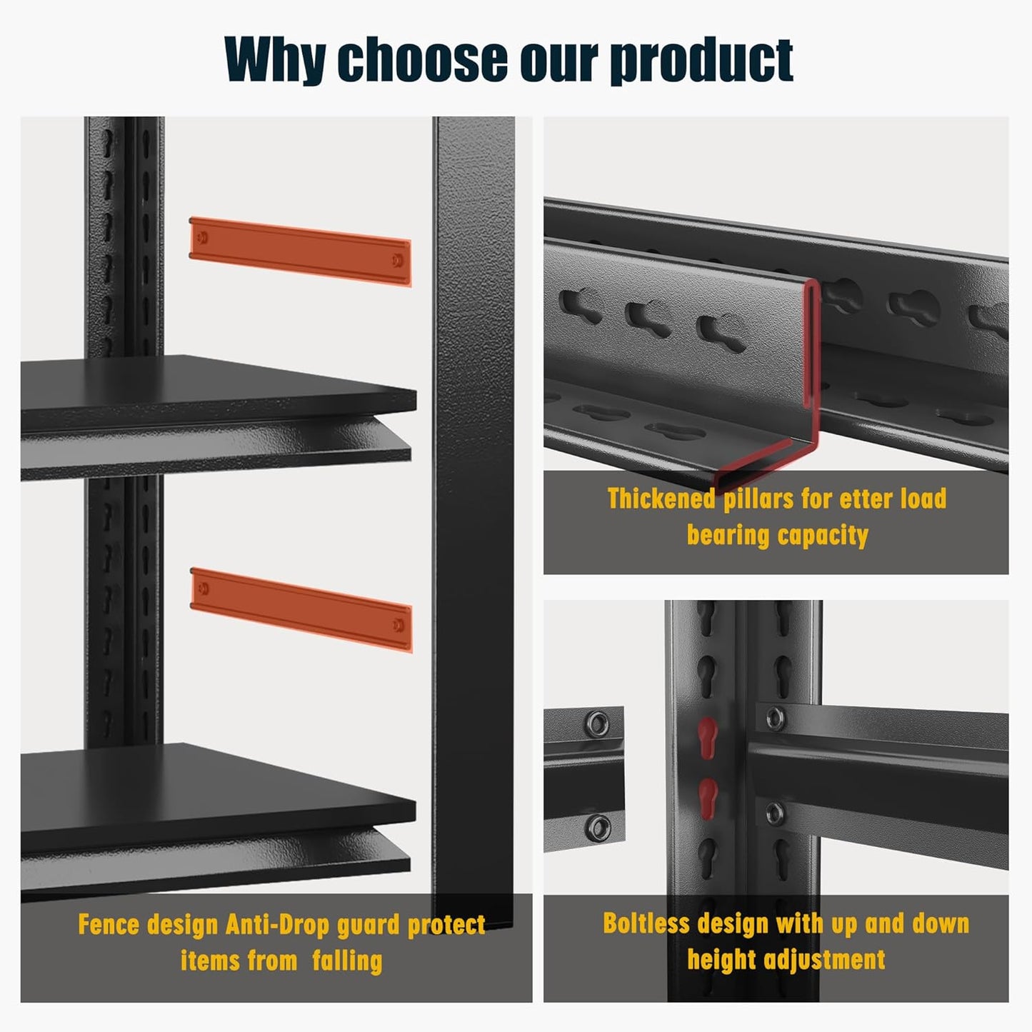 78"H Garage Shelving Heavy Duty Shelving Units, 3500LBS Large Capacity Adjustable 5 Tier Metal Garage Storage Shelves Industrial Shelf Rack for Warehouse and Basement, 18"Dx 47.2"Wx78"H, Black