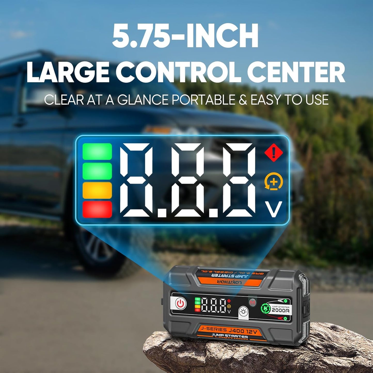 J400 2000A 12V Portable Lithium Jump Starter, Car Battery Booster Pack, USB-C Powerbank Charger, and Jumper Cables for Upto 8.0-Liter Gas and 6.0-Liter Diesel Engines