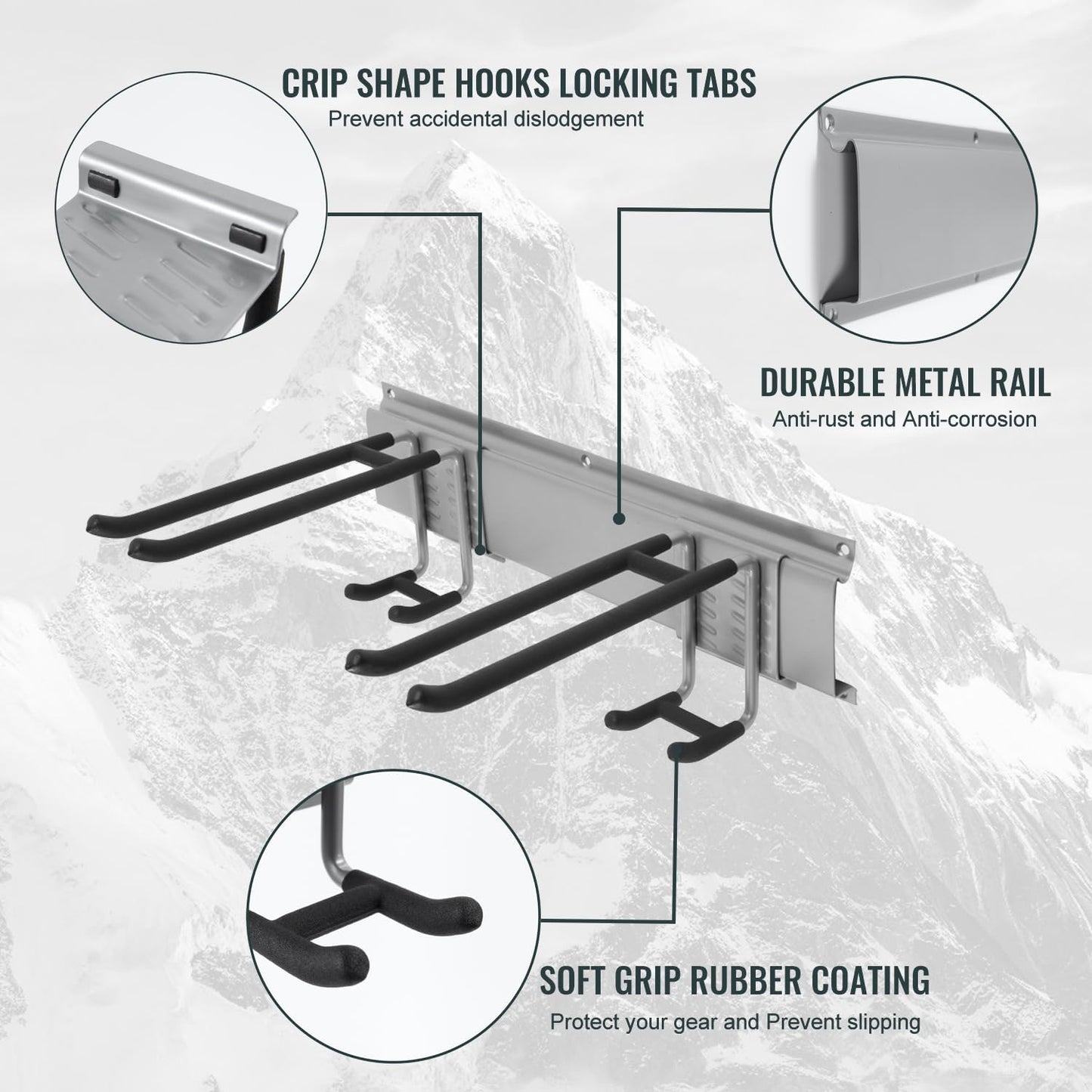 Wall Mount Tool Storage Rack, Heavy Duty Garage Organizer, Garden Hooks and Hangers, Hold Up to 350lbs Grey AK806