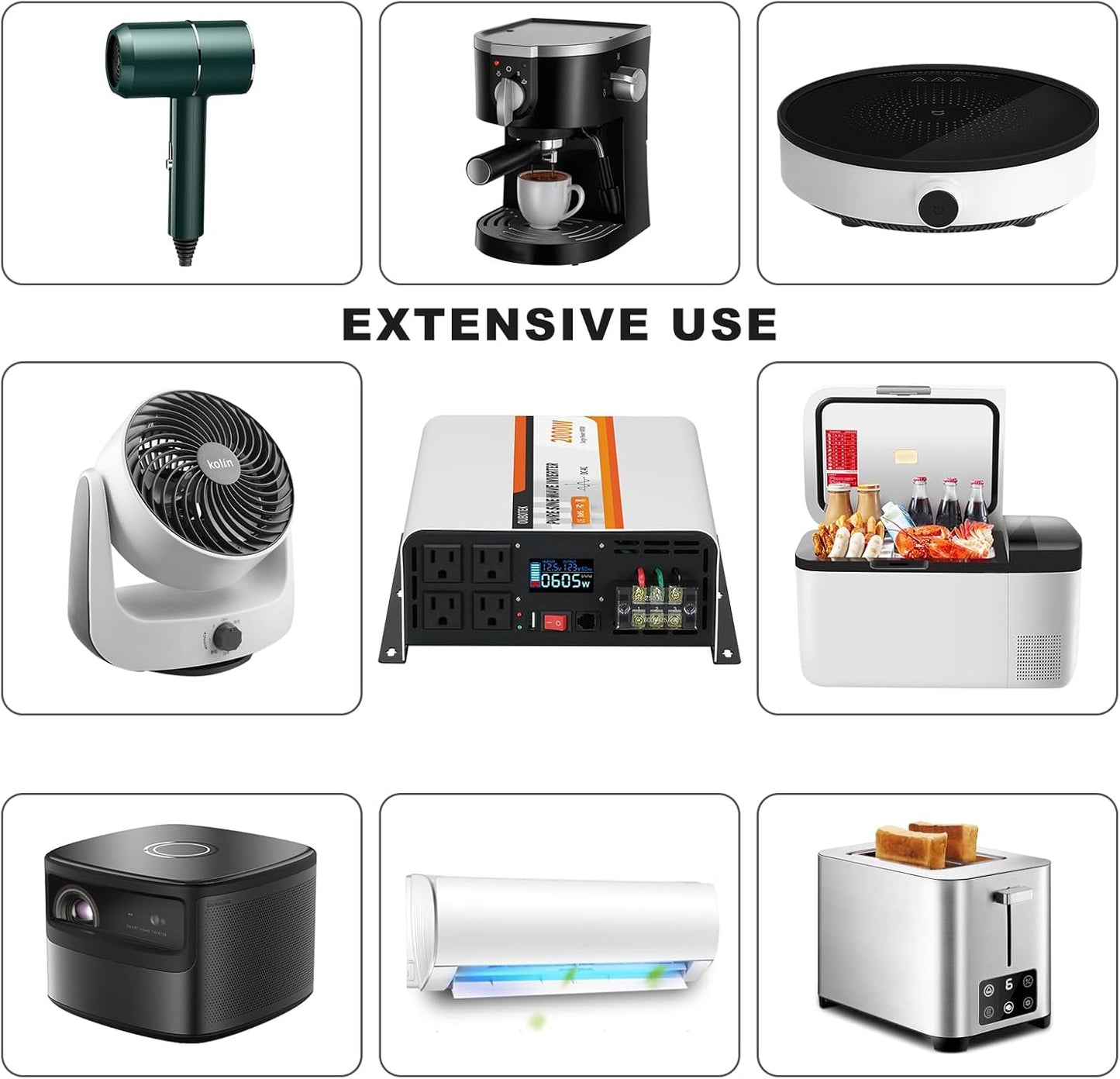 2000W Pure Sine Wave Inverter 12V DC to 120V AC Converter for Vehicles Boat Camping Outdoor Solar System, 2000 Watt Power Inverter with LCD Display, Remote Controller, USB Port, 4 AC Outlets