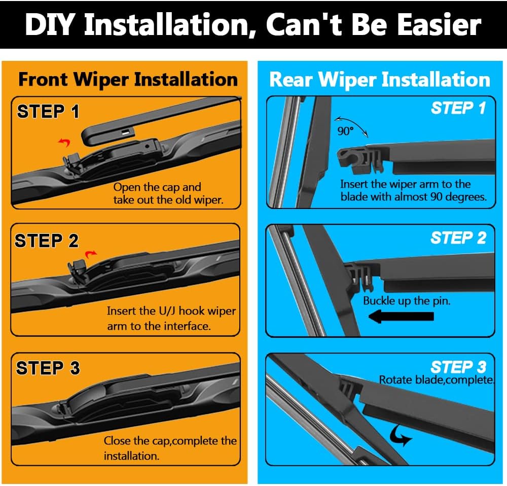 AUTOBOO 28"+20" Windshield Wipers with 16" Rear Wiper Blade Replacement for Toyota Sienna 2011-2017 2018 2019 2020 -Original Factory Quality (Pack of 3)