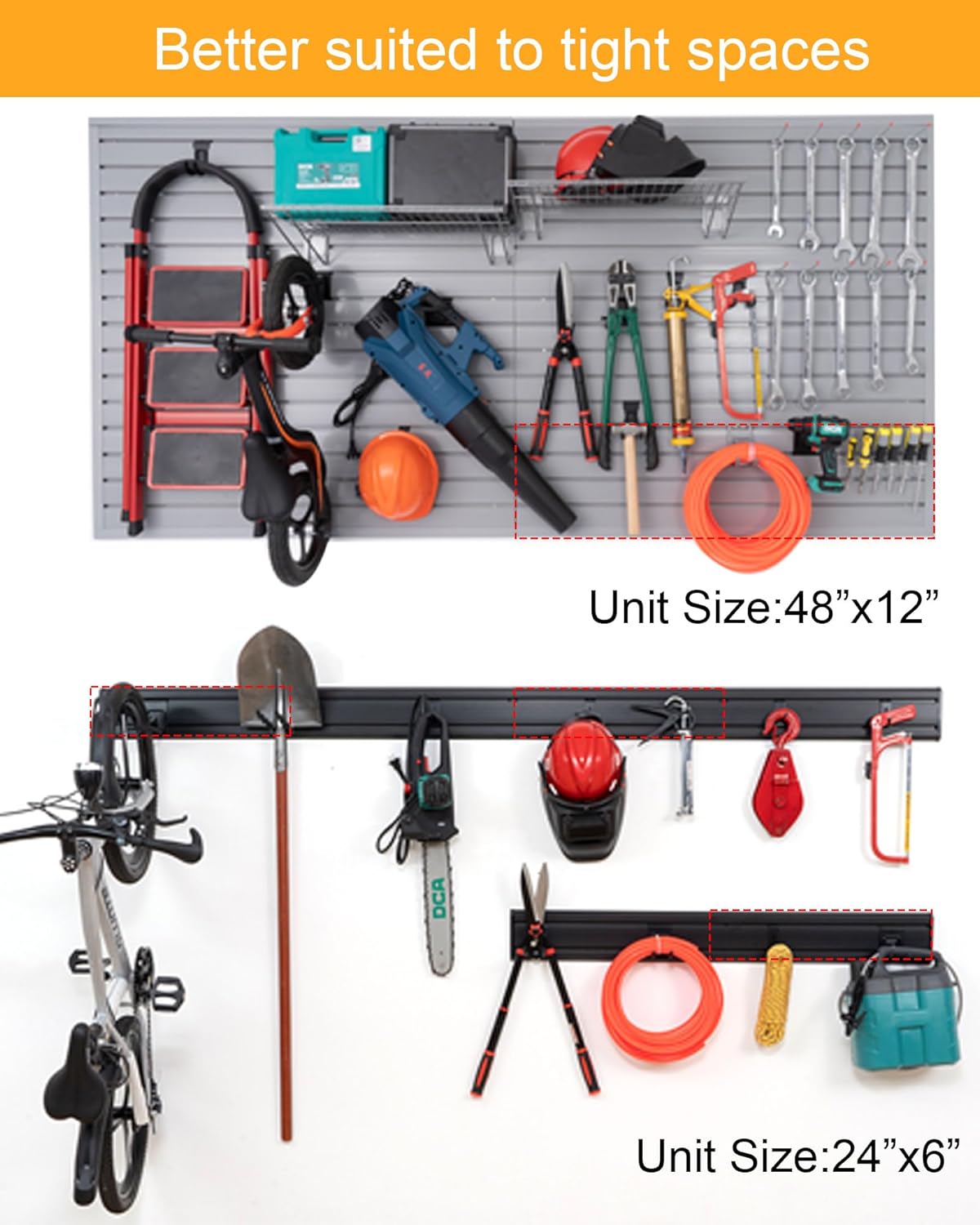 Garage Tool Organizer Wall Mount Slat Wall Paneling Yard Tool Storage for Garage, Bike Storage Rack