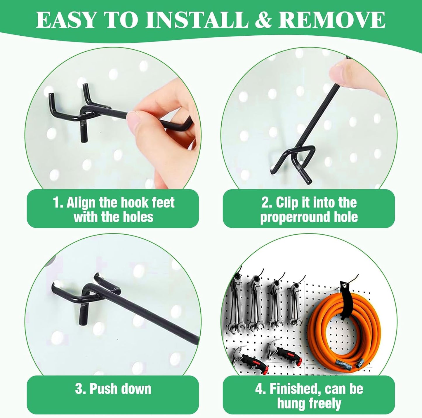 50Pcs 8"/20CM Pegboard Hooks Assortment Set, Metal Peg Board Hooks with 2.5mm Hole Pitch 4mm Wire Diameter Slatwall Hanging Hook for Garage Organization Wall Hanging (Black)