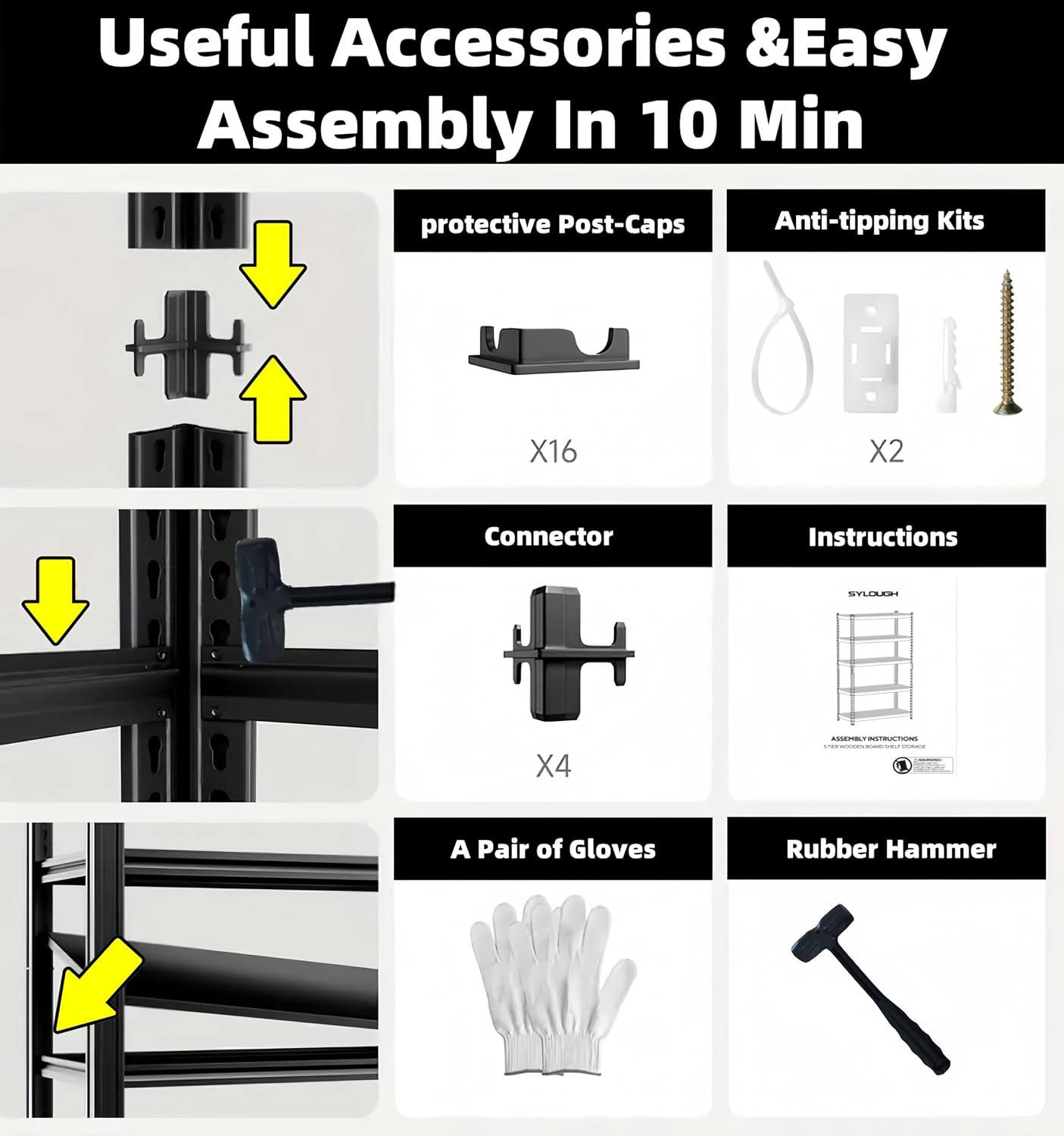5 Tier Metal Shelving Unit, Adjustable Storage Shelves, 84" H x 55" W x 24" D Heavy Duty Garage Shelves for Warehouse, Basement, Kitchen, Pantry, Living Room, Black (5T 84 * 55 * 24)