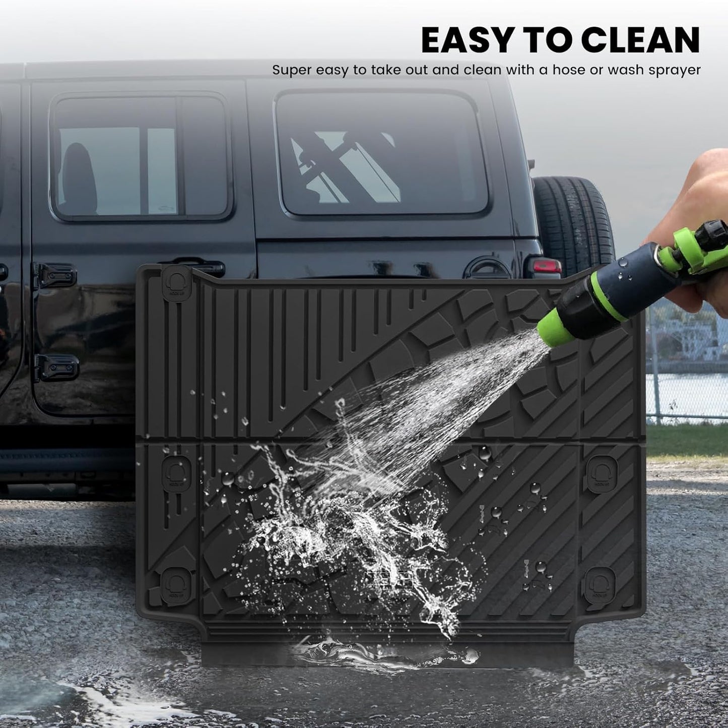 LASFIT Trunk Mat for Jeep Wrangler Unlimited 4XE 2021-2024 2025 4 Door with Subwoofer, Plug-in Hybrid EV-Gas (PHEV), All Weather TPE Custom Fit Cargo Mat Trunk Liner Cargo Liner, Black