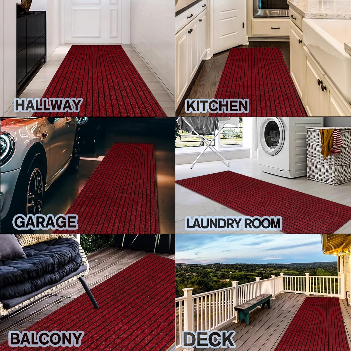 Custom Size Backed Non-Slip Area Rugs Runner, Easy Clean, Waterproof Runner Rugs for Hallway Entryway, Kitchen, Laundry, 4FT x 65FT, Red Stripe