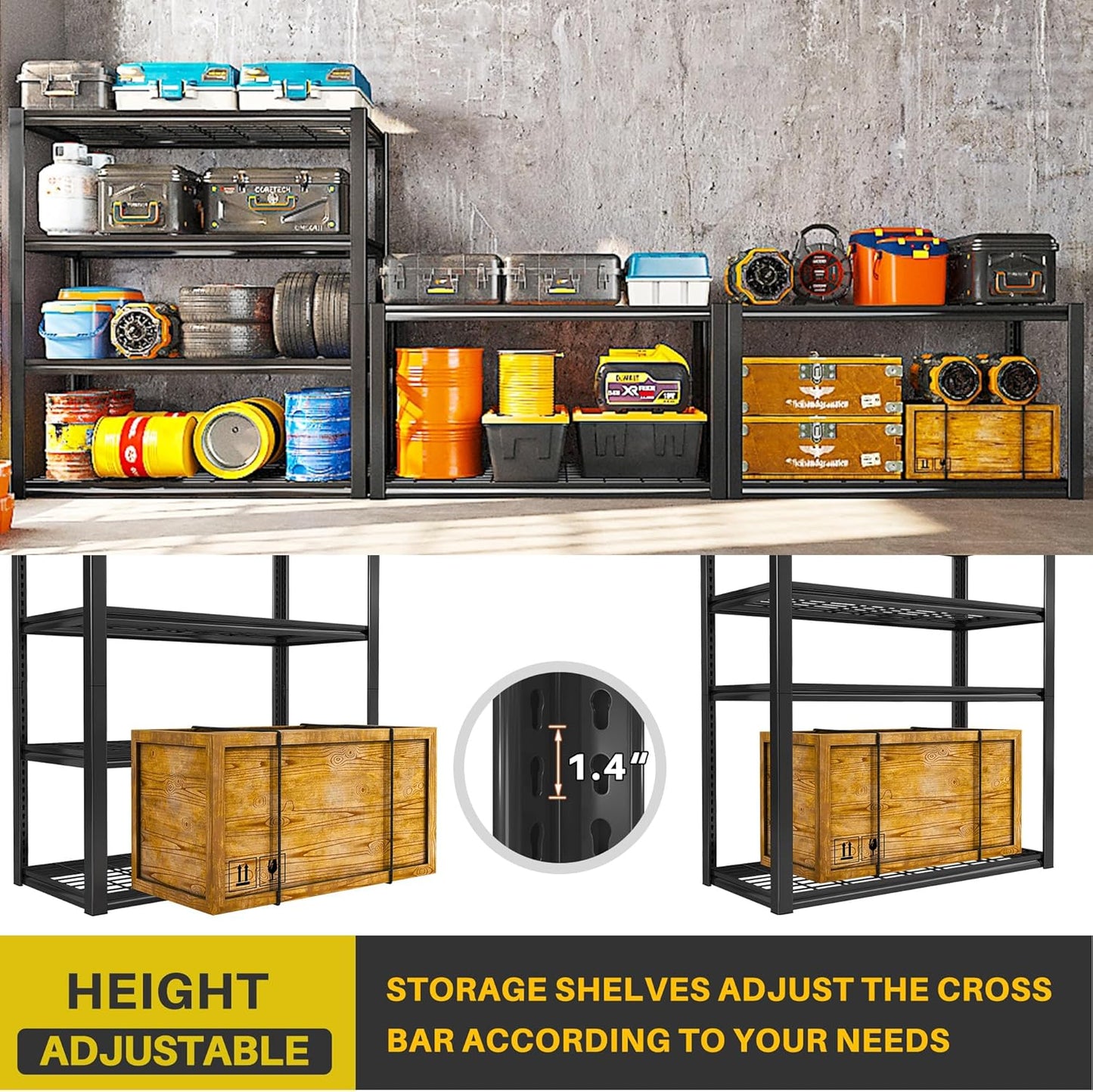 REIBII 40" W Garage Shelving 2240 LBS Storage Shelves Adjustable Heavy Duty Shelving 4 Tier Metal Shelves for Storage 59.5"H Metal Shelf for Pantry Basement Warehouse 40"W × 19.5"D × 59.5"H, 3 Pack