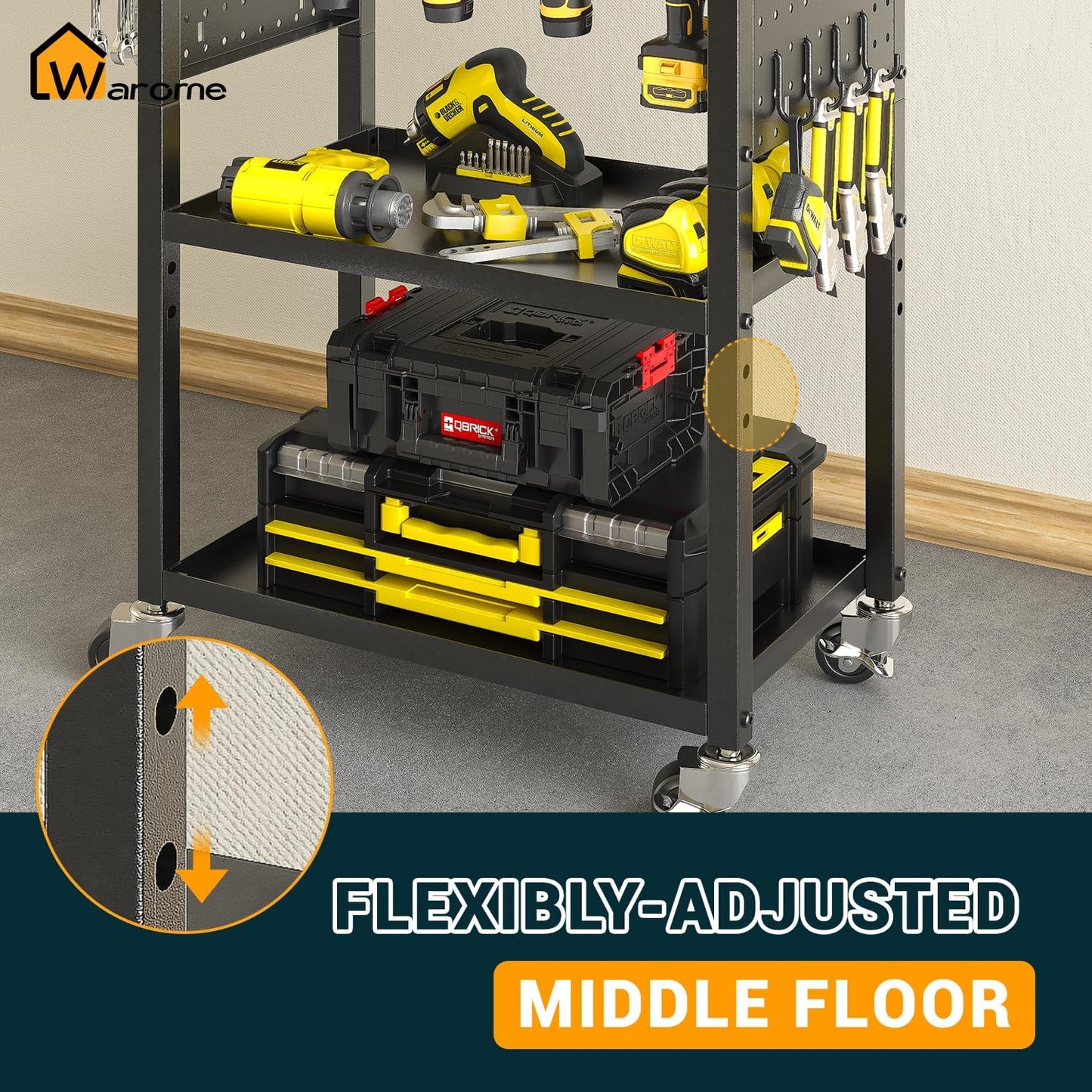 WAROME Power Tool Organizer for Garage,Heavy Duty Tools Holder Storage Rack On Wheels,Floor Standing Rolling Power Tool Cart for Storage and Organization,Father/Husband/Boyfriend/Men/Dad Gift