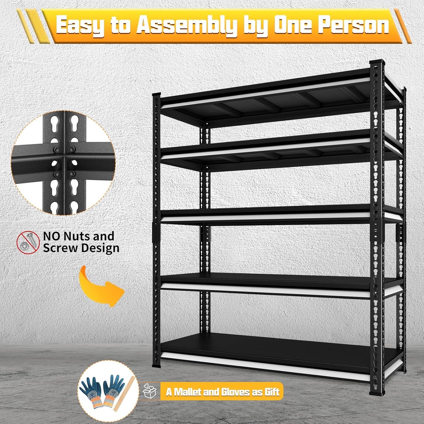 48" W Garage Shelving Heavy Duty, 2800LBS Loads Adjustable Garage Storage Shelves, 5-Tier Metal Shelving Units and Storage Racks, Industrial Utility Shelf,48" Wx18 Dx78 H, Black