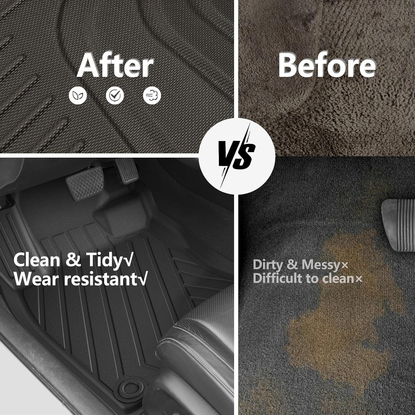 Floor Mats for Honda Civic 2022-2025 (Fits Rear Seats with or Without USB Ports) | for Acura Integra 2023-2025, All Weather Floor Liners Civic Accessories, 1st & 2nd Row, Black