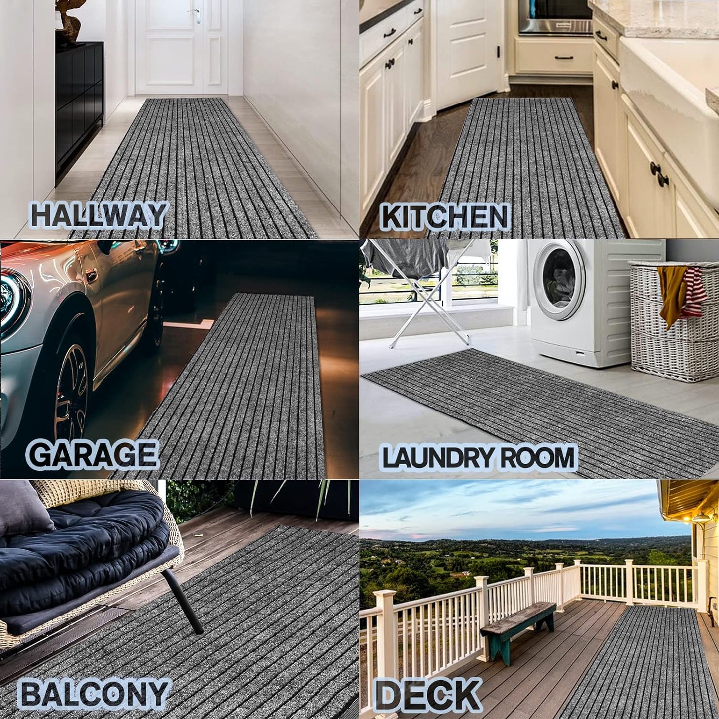 Custom Size Backed Non-Slip Area Rugs Runner, Easy Clean, Waterproof Runner Rugs for Hallway Entryway, Kitchen, Laundry, 2FT x 2FT, Gray Stripe