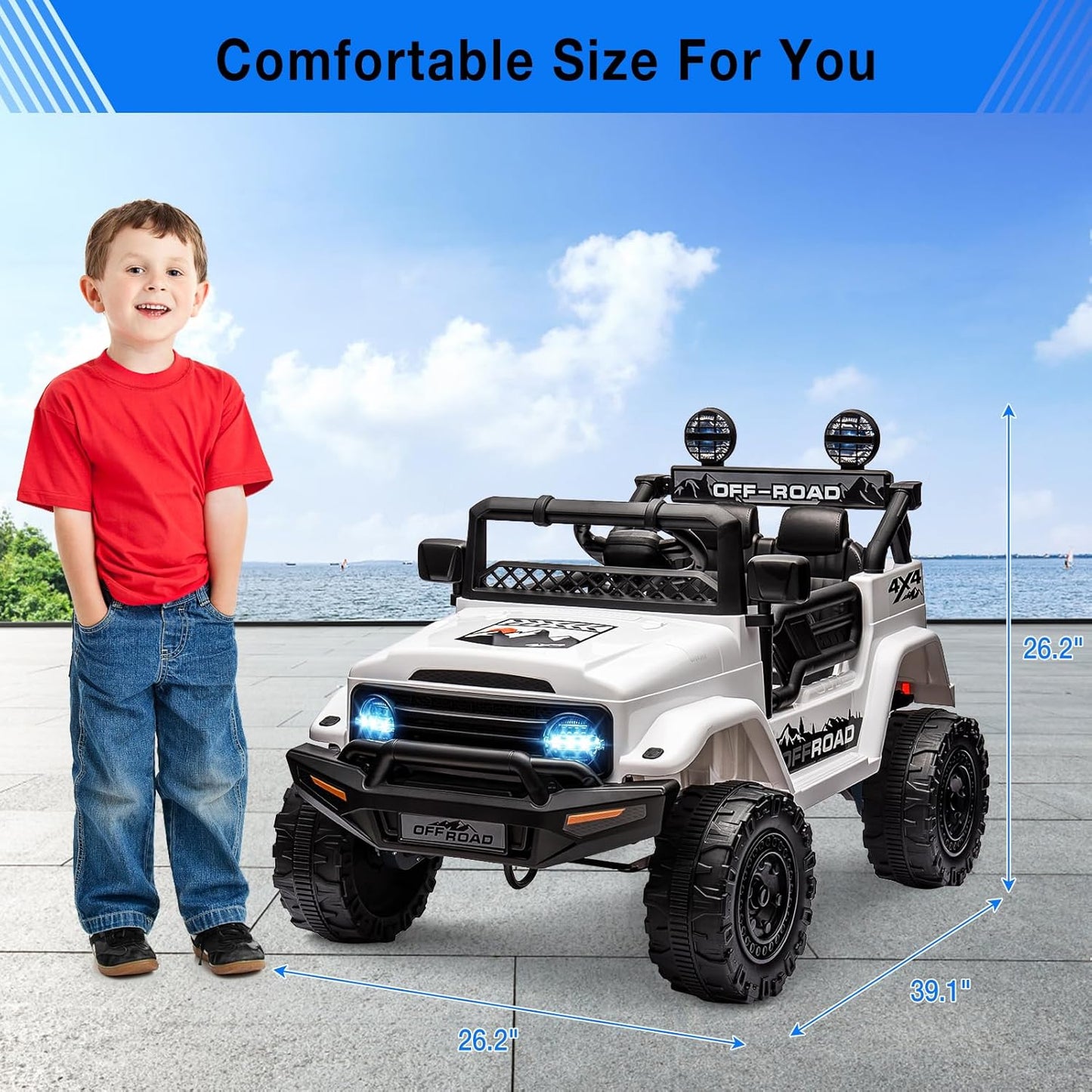 Garvee 12V Kids Ride On Truck Car with Remote Control - Electric Ride On Toys for Toddlers, Spring Suspension, 3 Speeds, LED Lights, Bluetooth Music & Parent Safety Brake