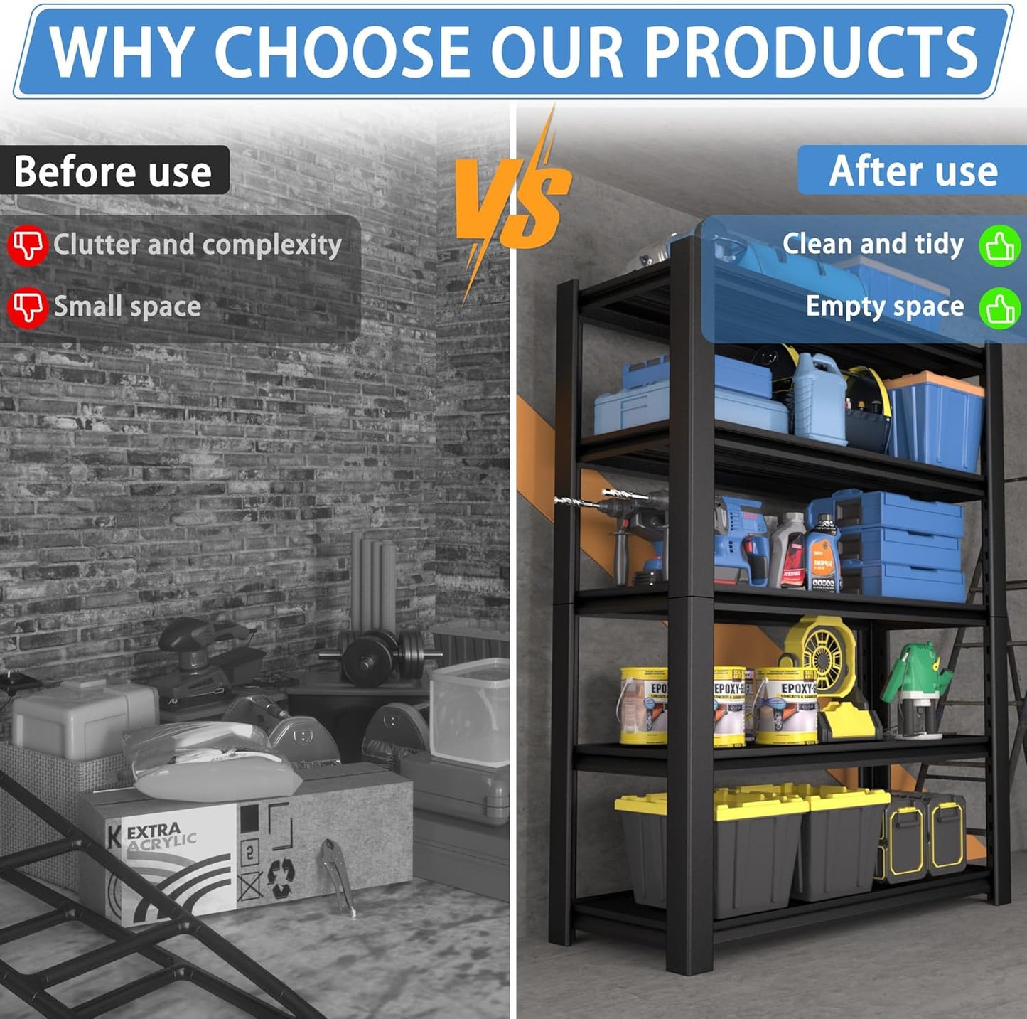 5-Tier Heavy Duty Garage Shelving Unit, 3000 LBS Capacity Metal Storage Rack 72" H x 48" W x 20" D, Adjustable Steel Shelves for Garage, Warehouse, Basement, Pantry, Workshop.3 Pack