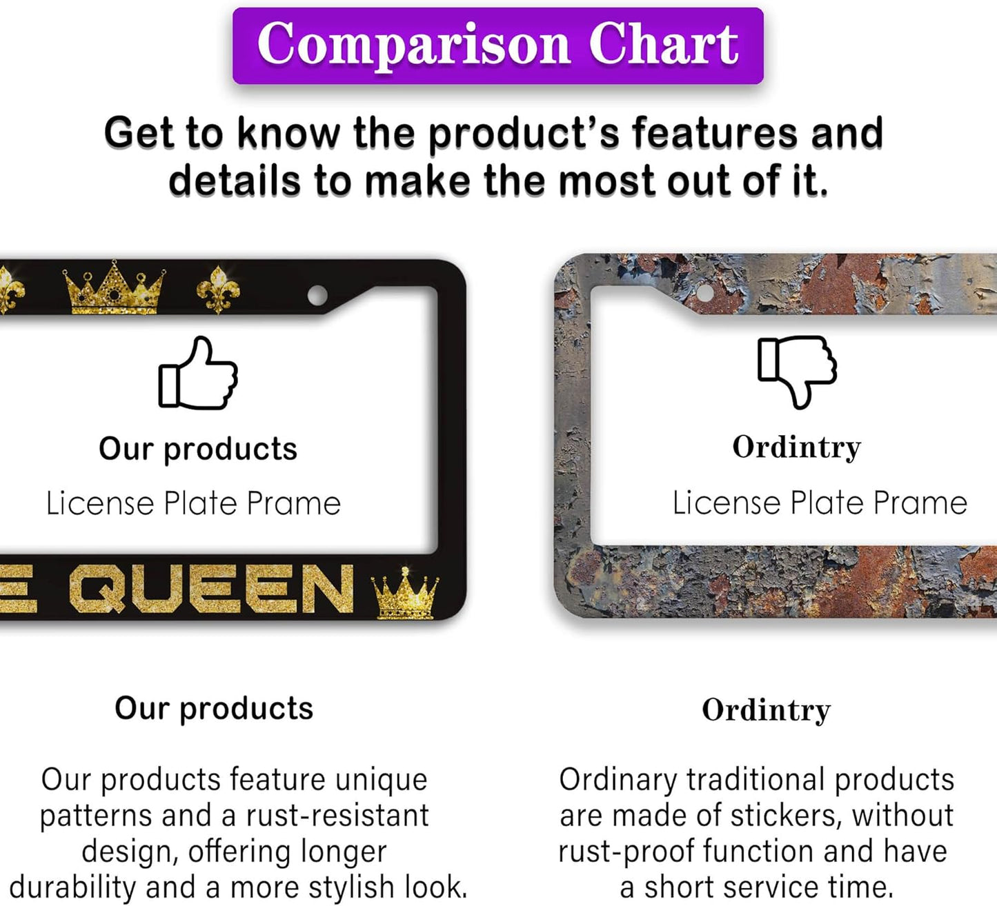 License Plate Frames Black Yellow Automotive Exterior Accessories The Queen Universal Aluminum Car Accessory 2 Pack with Screw Covers Set