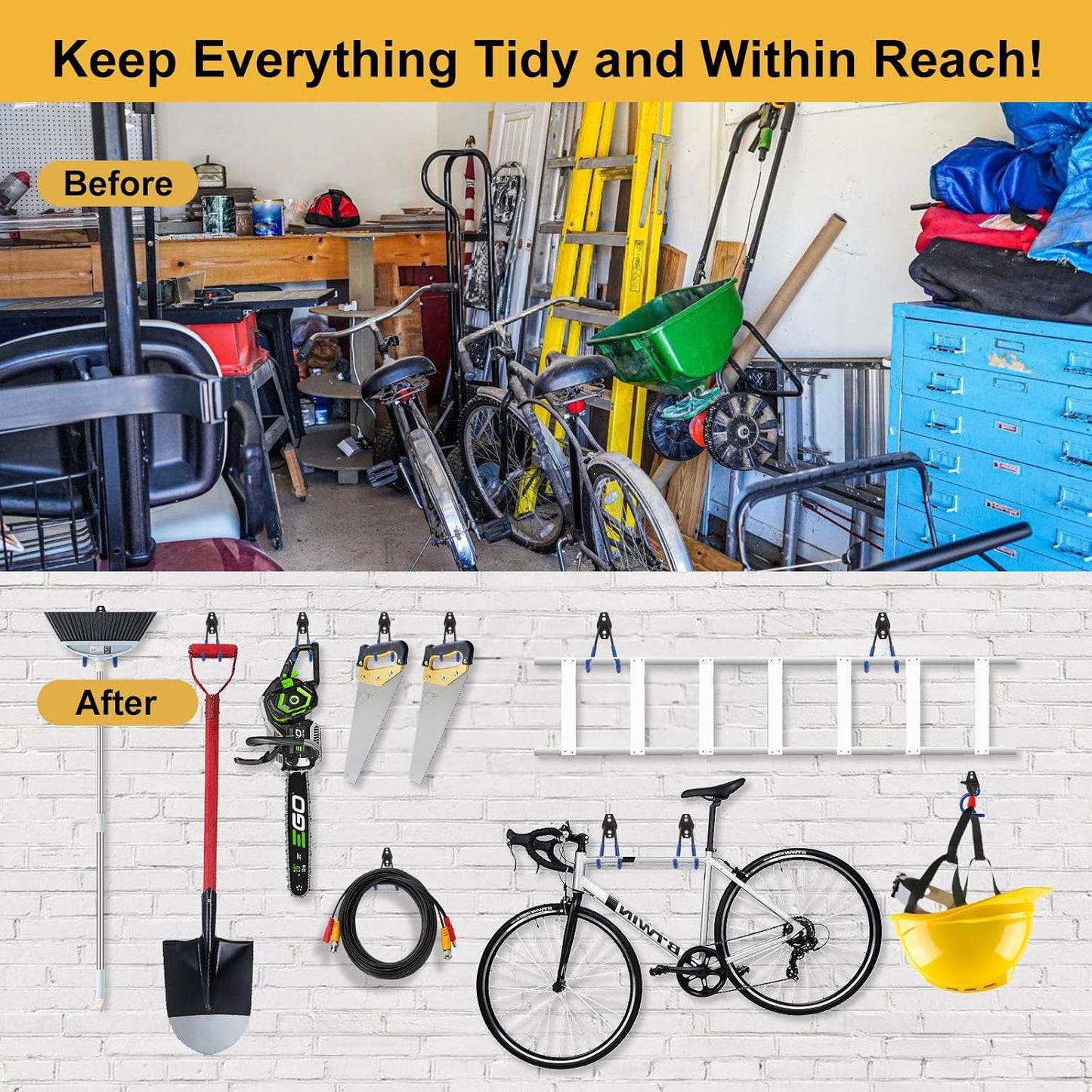 Steel Garage Hooks Wall Tool Organizer, 12 Pack Garage Storage Hook Heavy Duty Utility Storage Hangers Blue for Ladders, Ropes, Garden Tools