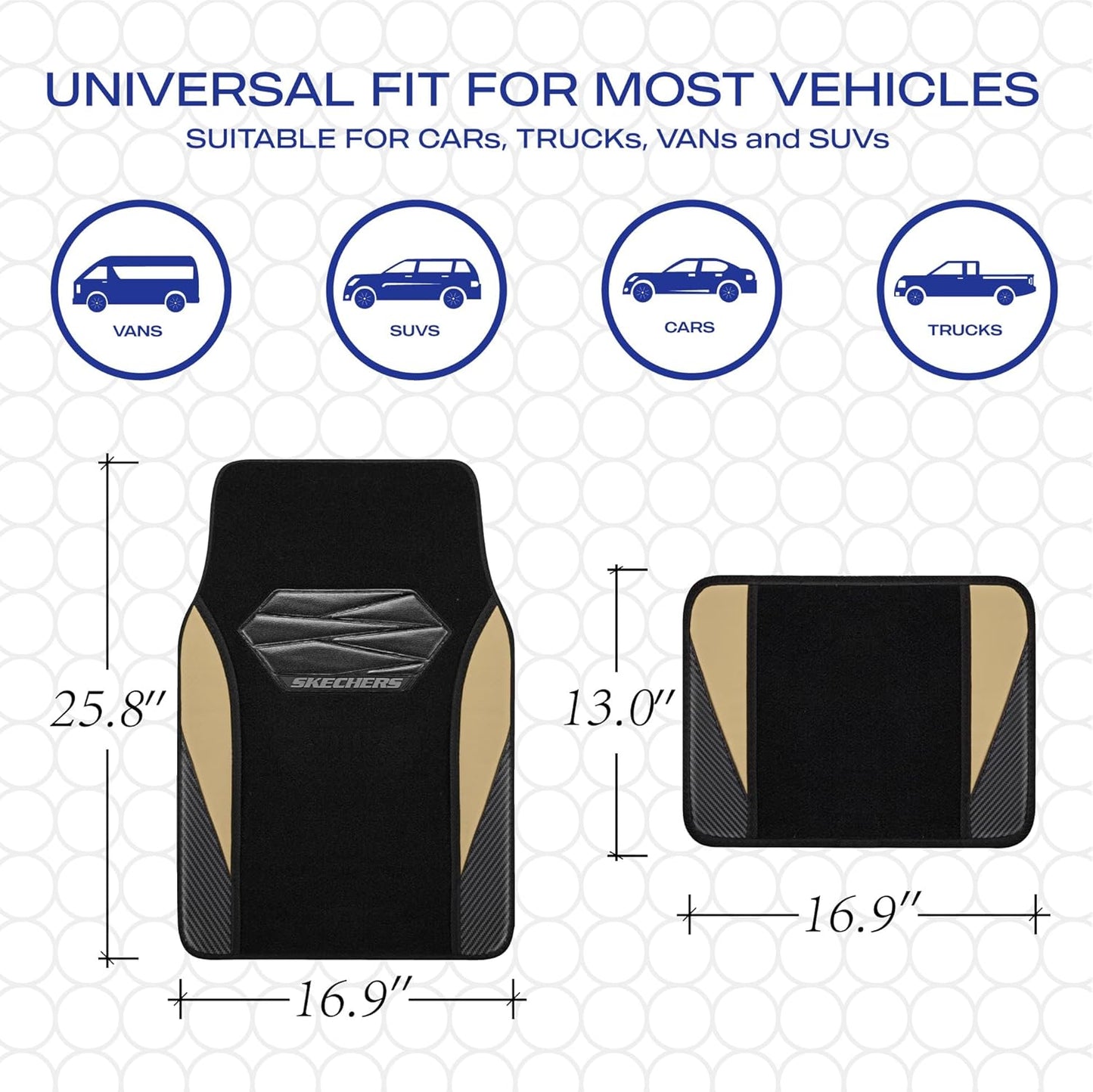 Skechers Car Floor Mats,Waterproof Universal Fit Car Mats,Faux Leather Car Floor Mats,Carbon Floor Mats for Cars with Anti-Slip Skechers Heel Pad Fit for SUV,Vans,Sedans,Trucks,Beige
