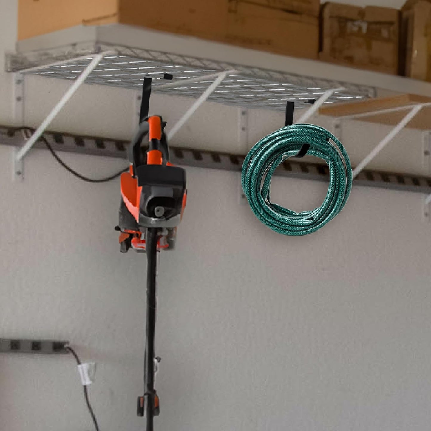 Bike Hooks for Garage Ceiling Mount Rack โ Heavy Duty 4X8 Overhead Garage Storage Rack for Ceiling Hanging Bicycle Shelves, Add on Storage Flat Hooks Accessory and Wall Hanger (Flat Hook 4 Pack)