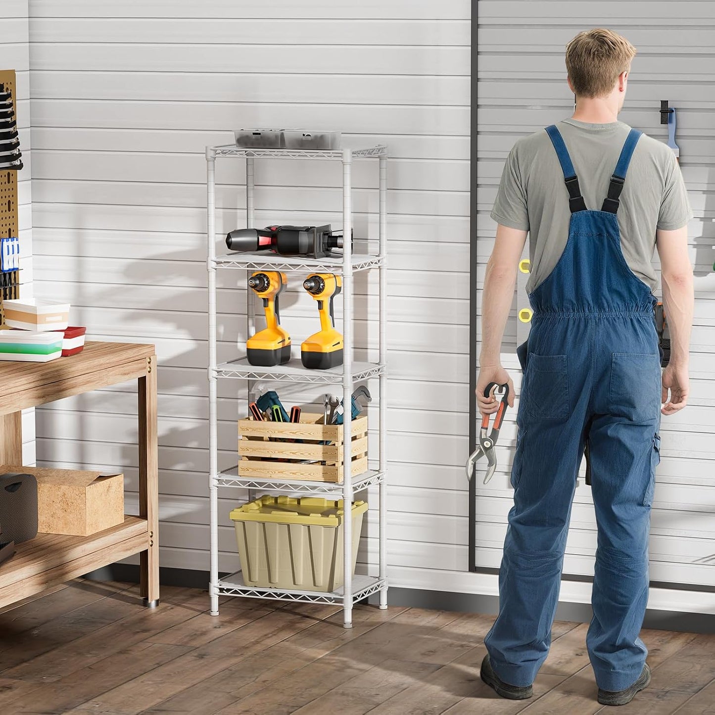 SINGAYE 5 Small Wire Shelves Kitchen Pantry Close Home Organizers and Storage Bathroom Shelf Laundry Room Organization Adjustable Book Metal Garage Shelving Unit