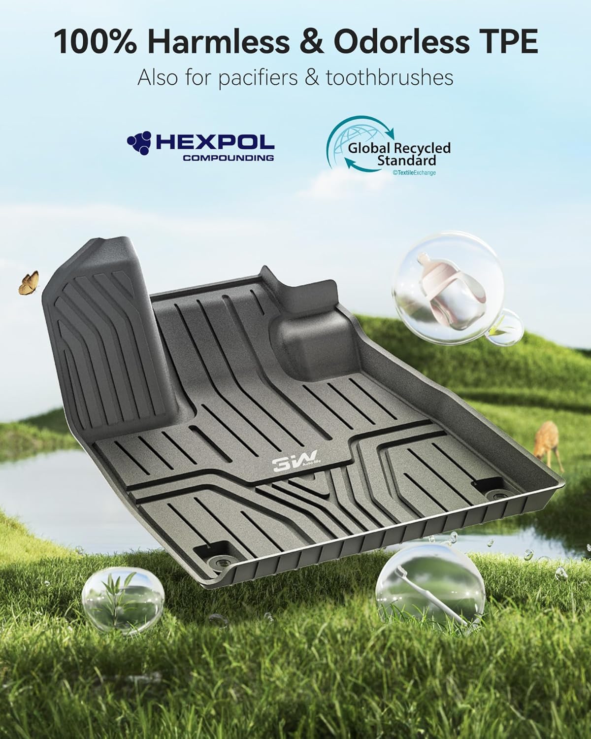 3W Floor Mats and Cargo Liner Fit for Honda Pilot 2023 2024 2025, Custom Fit All Weather Honda Pilot Accessories Odorless Anti-Slip TPE Full Set Mats Black