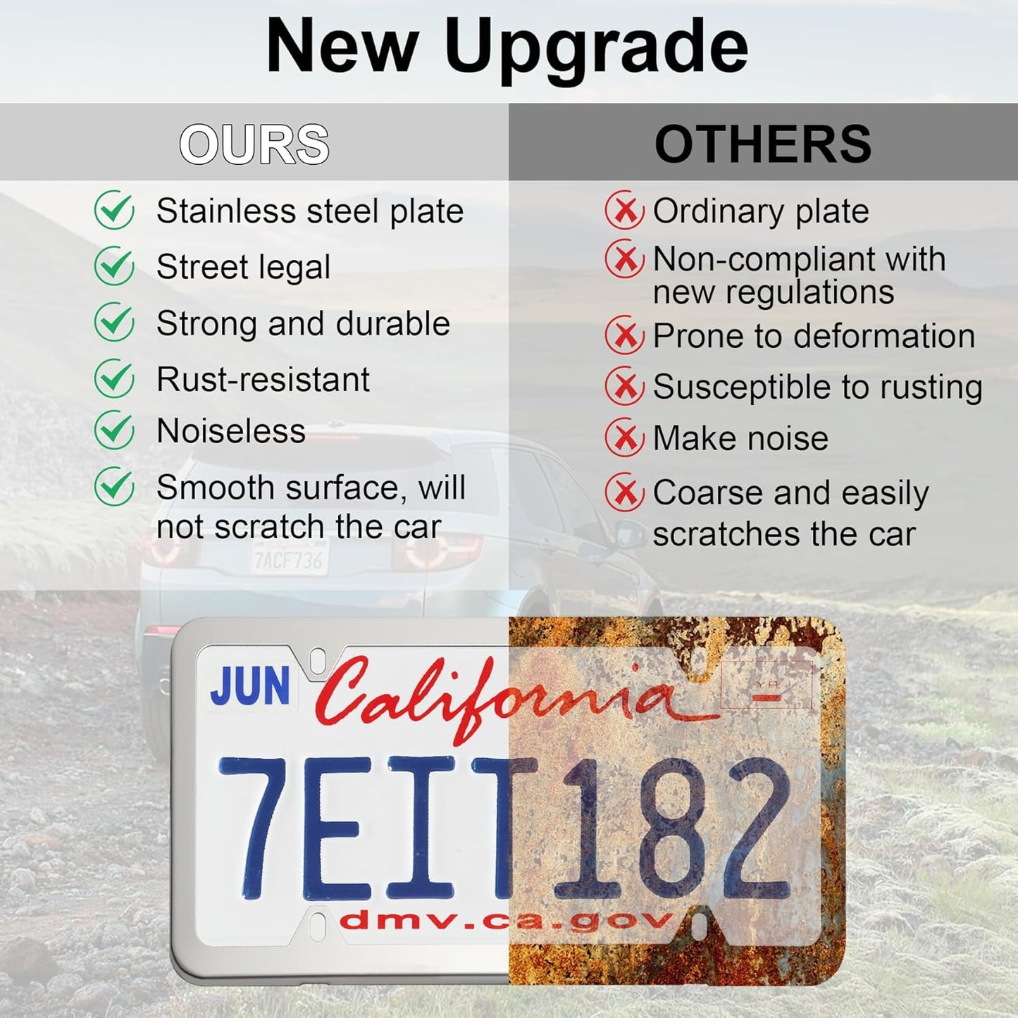 LivTee Chrome License Plate Frames, 4 Holes Stainless Steel License Plate Covers, 2PCS Car License Plate Holder, Automotive Accessories, Slim Design with Bolt and Gasket Cover for US Cars(Silver)