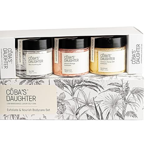 COBA'S DAUGHTER Women Gift Set – 3-Piece Body Care Spa Kit with Honey Turmeric Scrub, Almond Orange Scrub & Aloe Vera Gel – Self-Care Gift Box, Spa Gift Basket, Travel Size Beauty Set