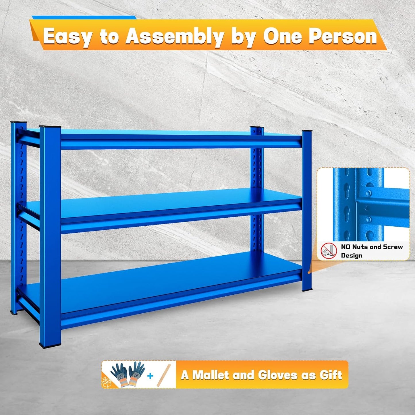 3-Tier Garage Shelving Heavy Duty,48" W Metal Shelving Unit for Garage, 1650 lbs Load Capacity Utility Rack Shelves& Garage Shelves, 48”W x 18”D x 39”H(Blue
