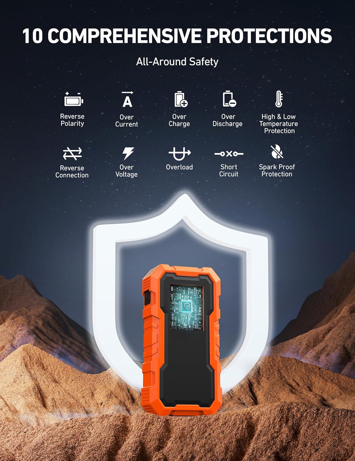 AstroAI S8 Pro Car Battery Jump Starter, 3000A Peak Jump Starter Battery Pack for Up to 9.0L Gas & 7.0L Diesel Engines, 12V Portable Jumper Box with 3 Modes Flashlight and Jumper Cables,Orange