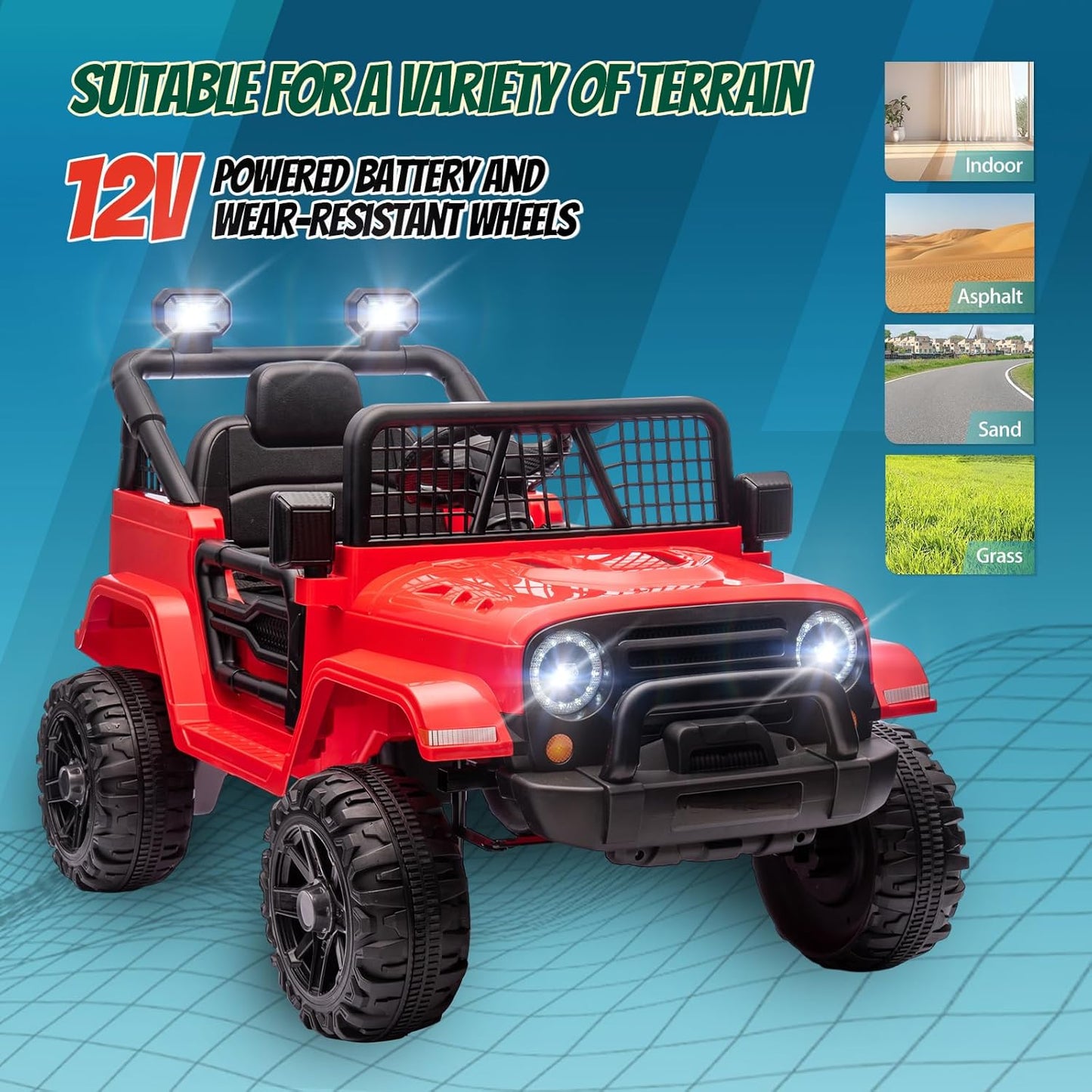 JOYMOR 12V Kids Ride on Truck with Remote Control, 4 Wheels Battery Powered Kids Car, Electric Play Car with LED Lights/Horn/Remote and Manual Control/3-5 MPH Speed/Gift for Girl Boy (Red)