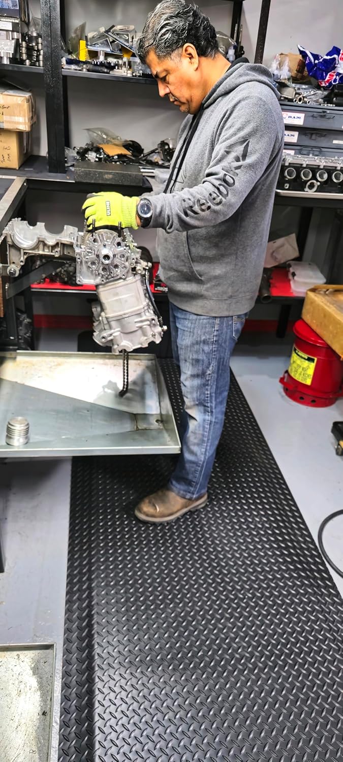 Rhino Mats, American Classic Diamond Anti-Fatigue Mats, Industrial Ergonomic Comfort Standing Mat for Work, Home, Garage, Office, Kitchen or Anywhere (Black 9/16" Thick, 2 FT. x 7 FT.)