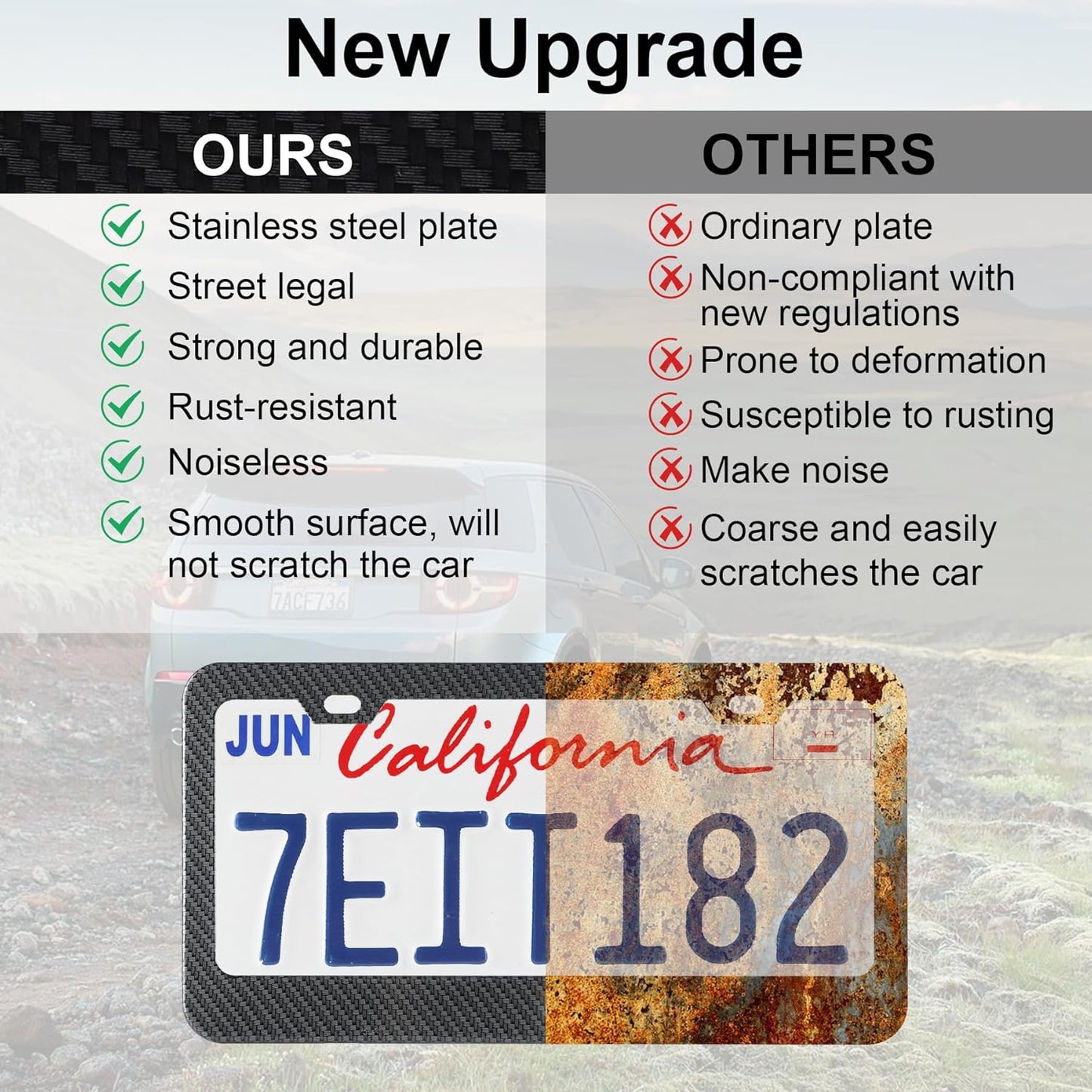 LivTee Carbon Fiber License Plate Frames, 2 Holes Stainless Steel License Plate Covers, 2PCS Car License Plate Holder, Automotive Exterior Accessories, Slim Design with Gasket Cover for US Cars