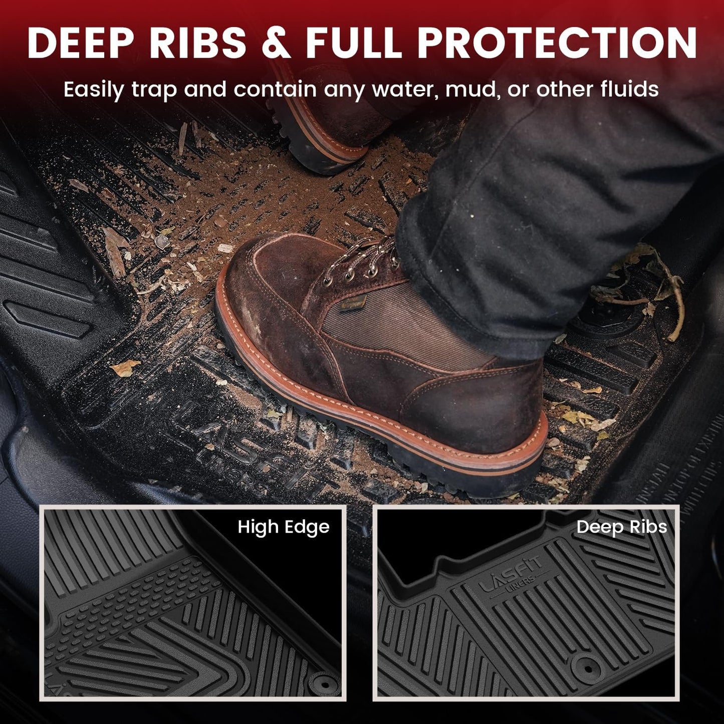 LASFIT Floor Mats for Rivian R1T 2024 2023 2022, All Weather Floor Liner TPE Custom Fit Car Mats for Rivian R1T 1st & 2nd Row Rubber Mats, Black,Tasteless, Durable and Easy to Clean